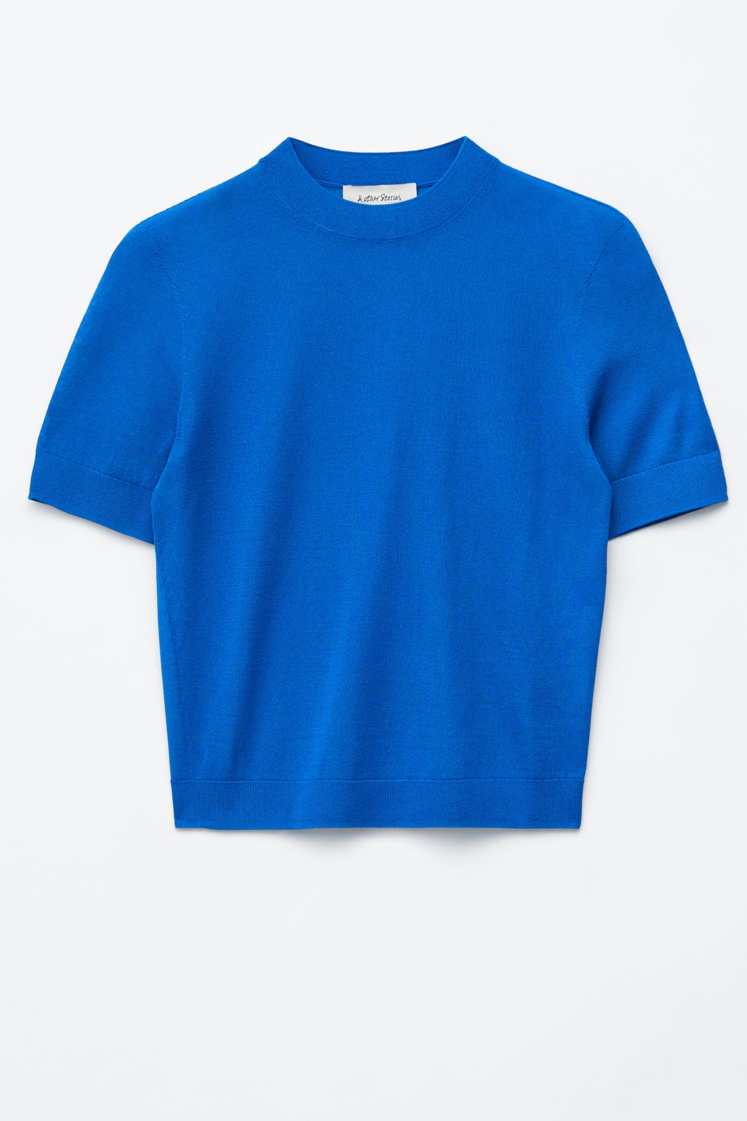 Fijngebreid T-shirt - Helderblauw/Beige/Zwart - 2
