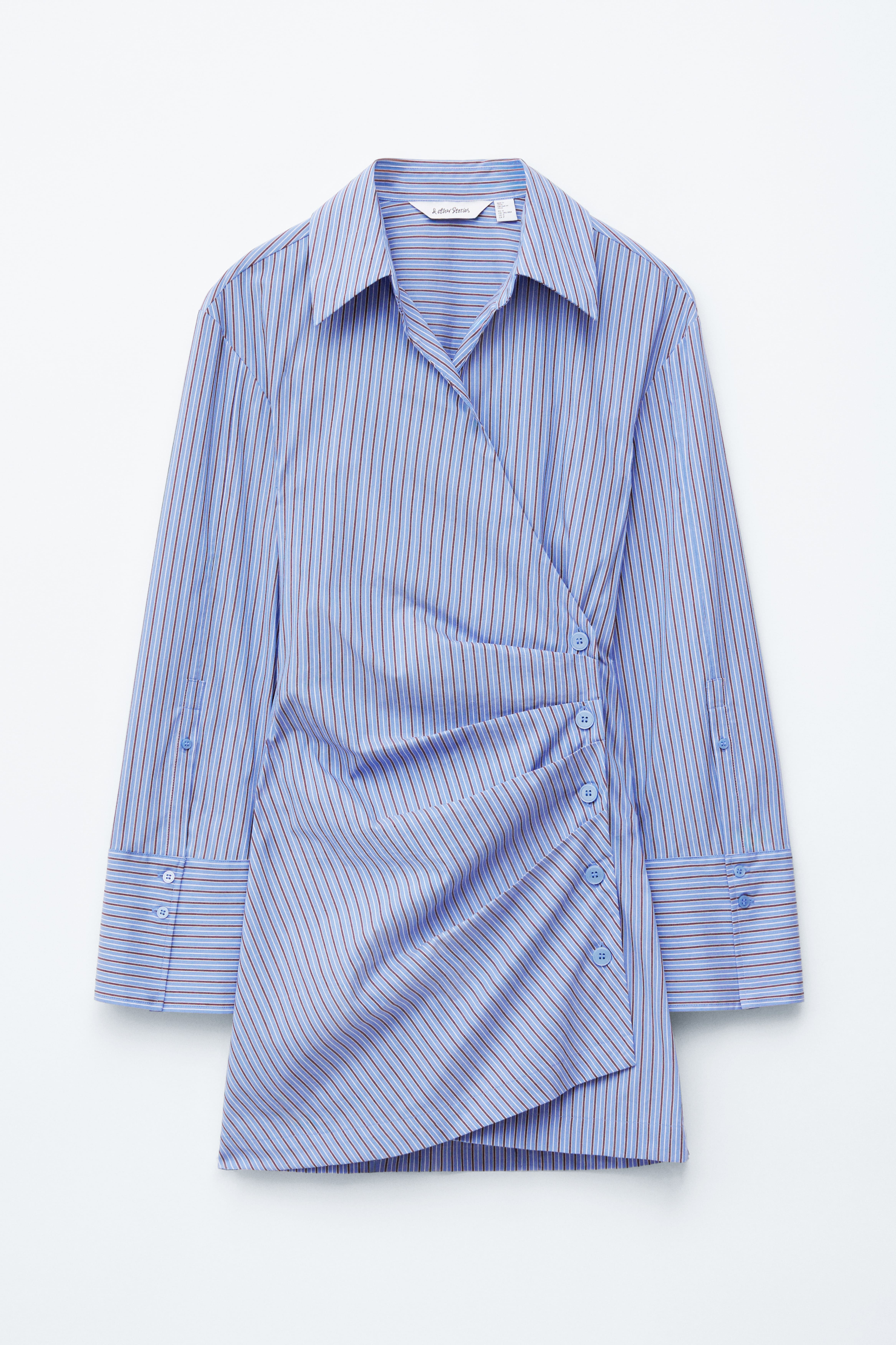 Wickel-Hemdkleid in Minilänge - Hellblau/Braun gestreift/Dunkelrot/Rosa gestreift