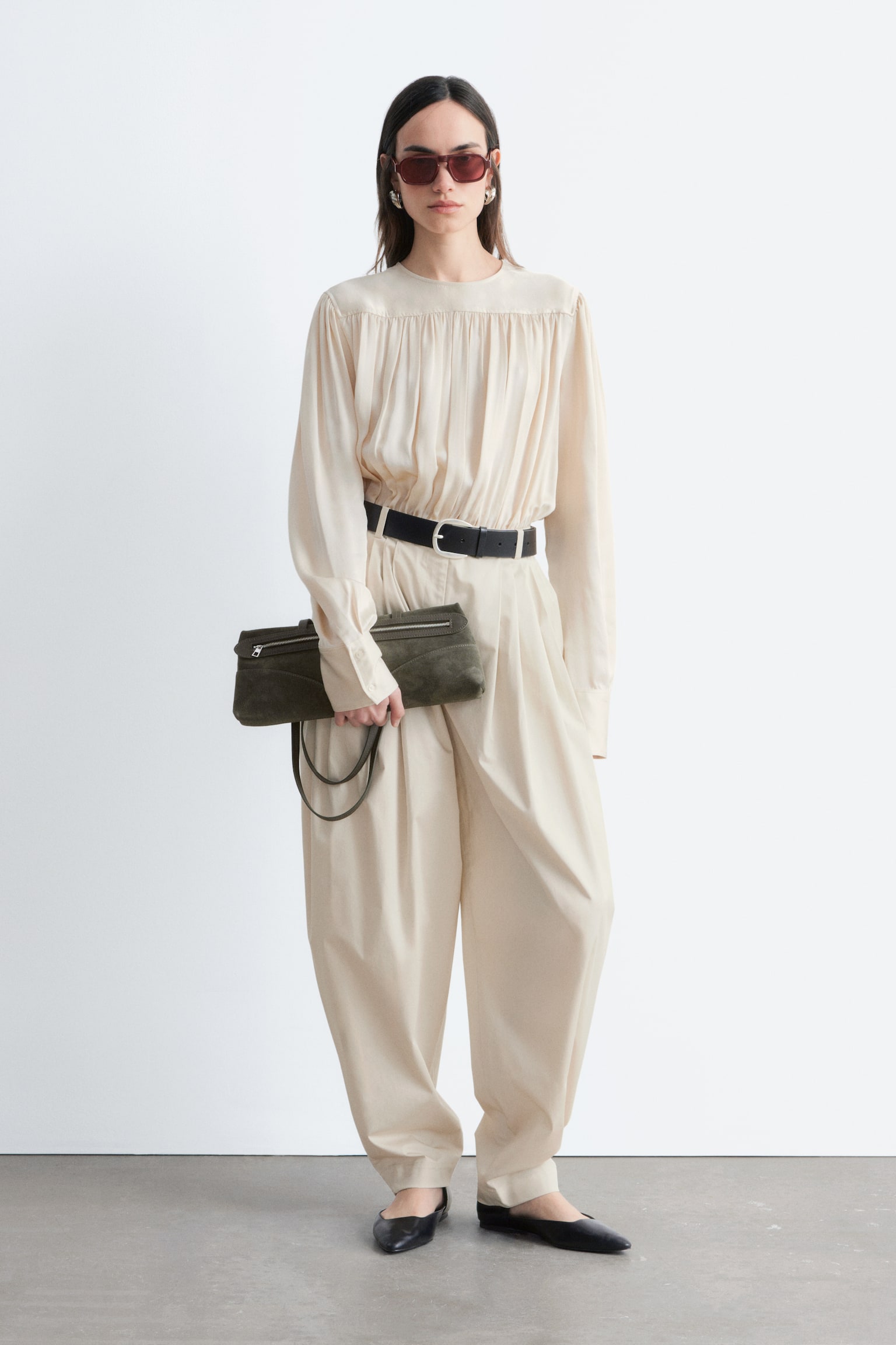 Hordó-szárú Redőzött Nadrág - Off-White - 1