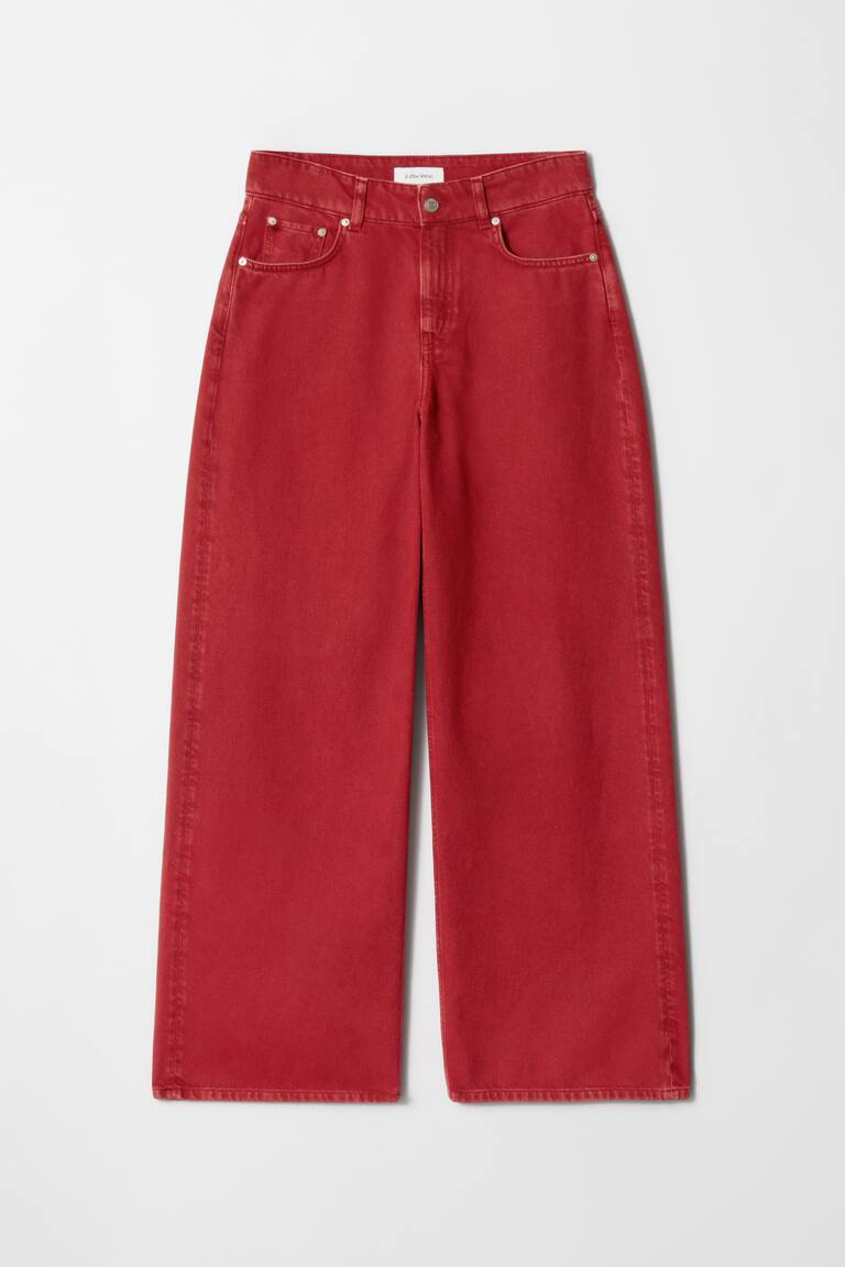 Moda Wide Leg Pantalon Vaquero Rojo Mujer Zara Vaqueros