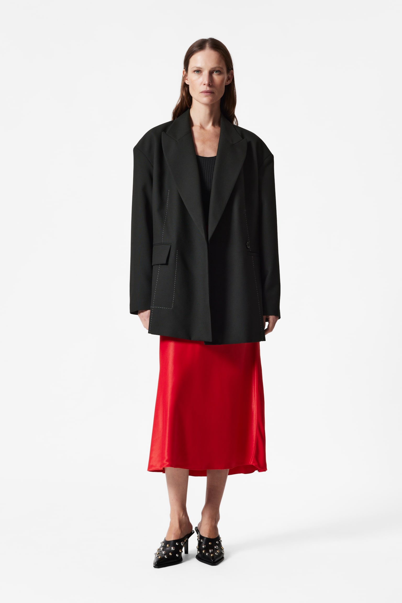 Satin Midi Skirt - Red/Black/Mole/Dark Red - 1