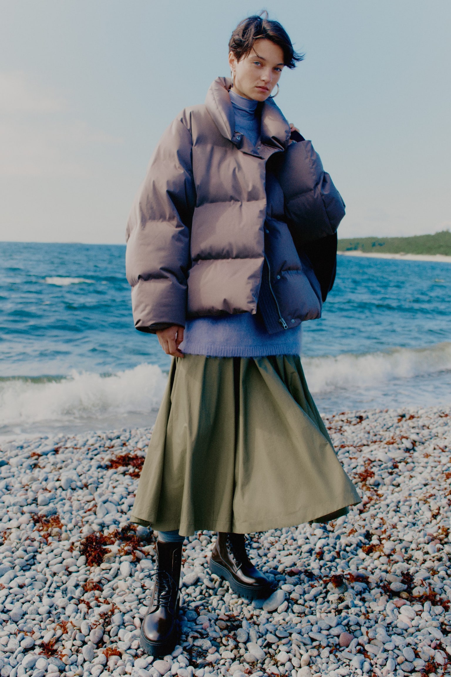 Midirock in A-Linie mit Kordelzug - Khaki/Schwarz - 3