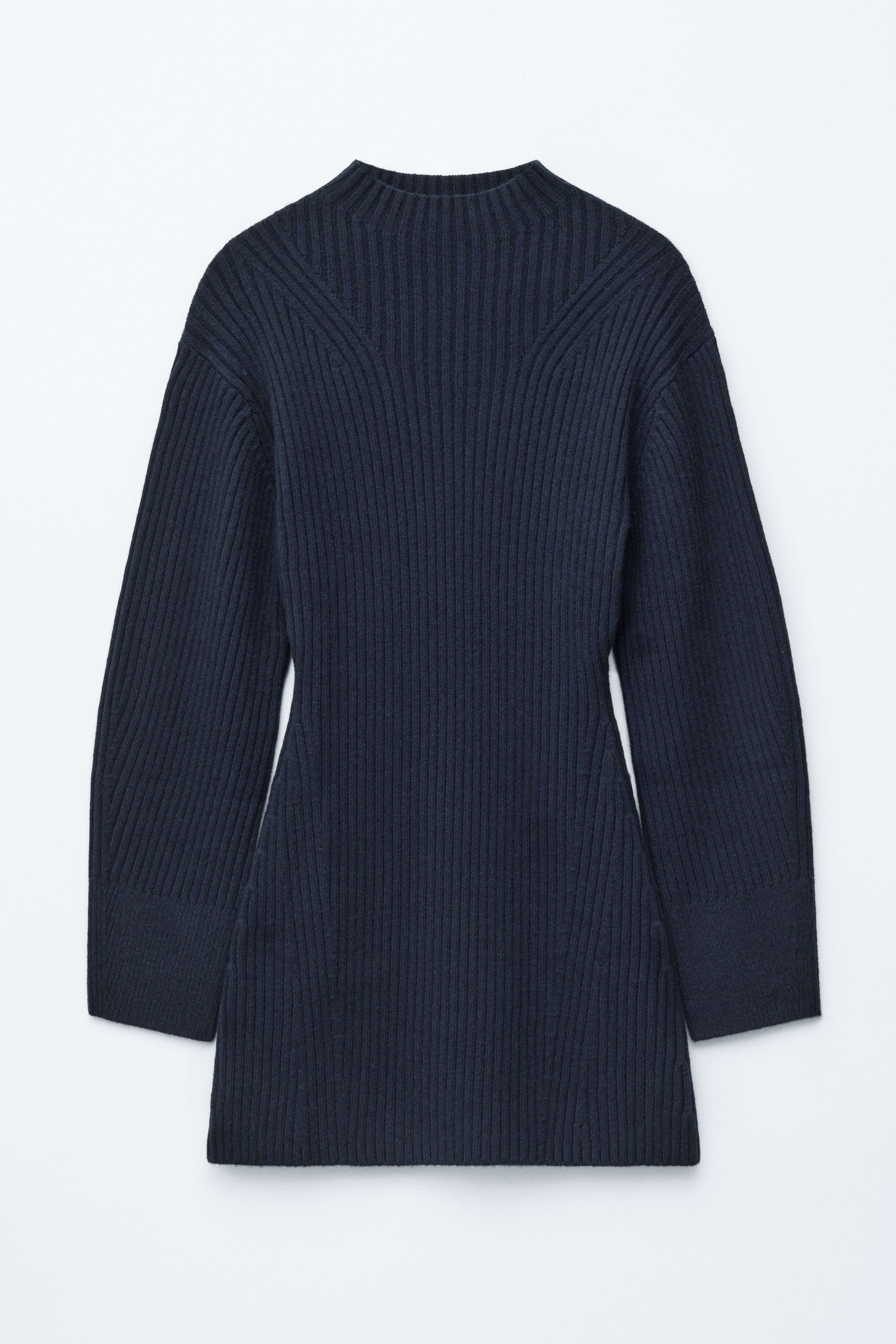 Rippstrick-Minikleid mit Stehkragen - Dunkelblau