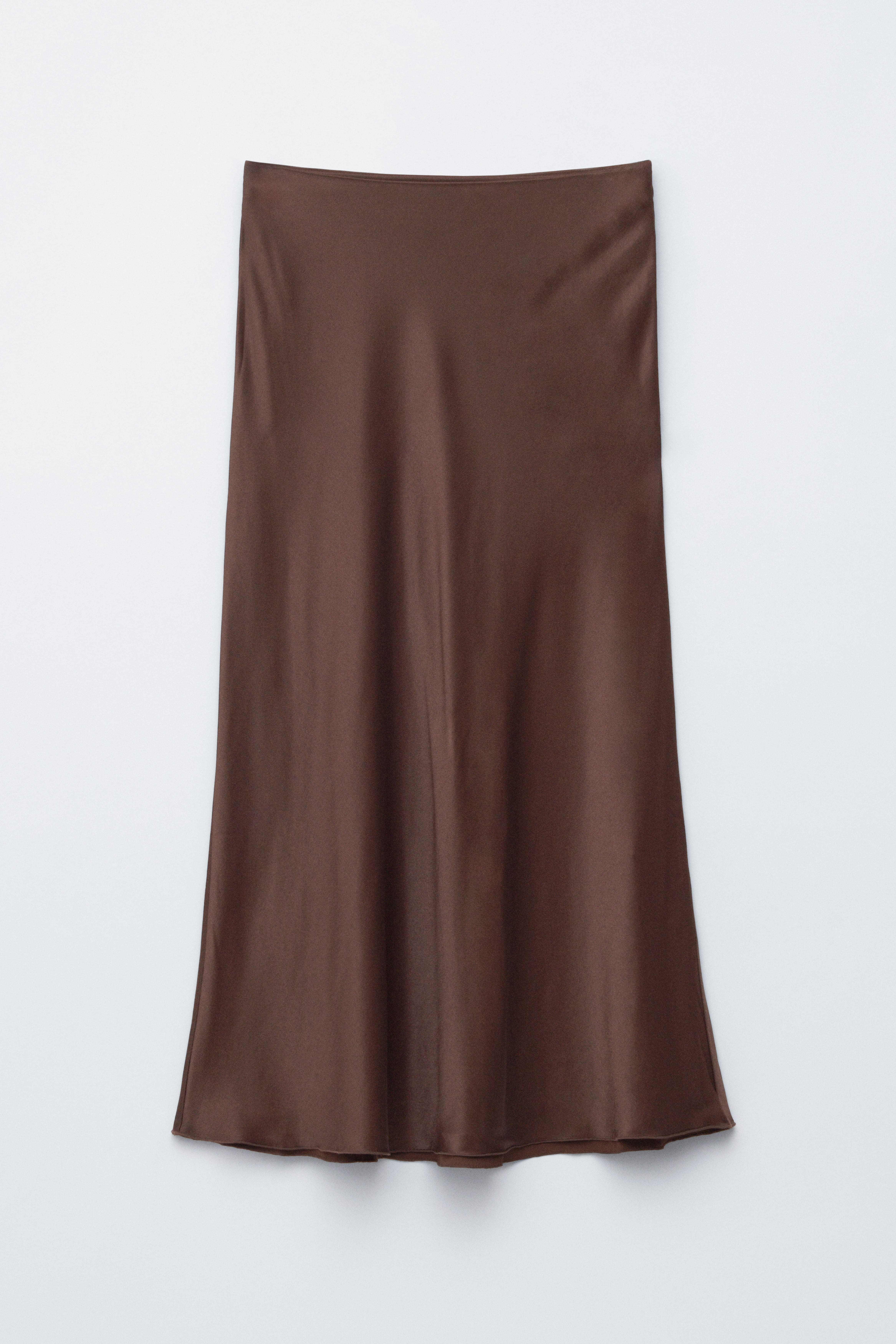 Gonna midi in raso - Marrone scuro/Nero