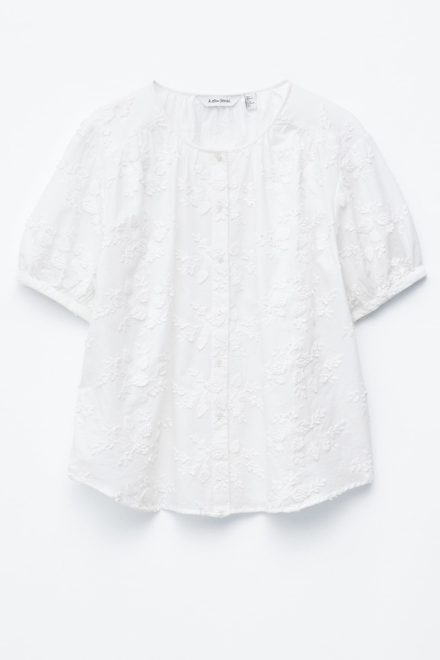 Oversized blus med puffärm - Vit/Vit/Svart