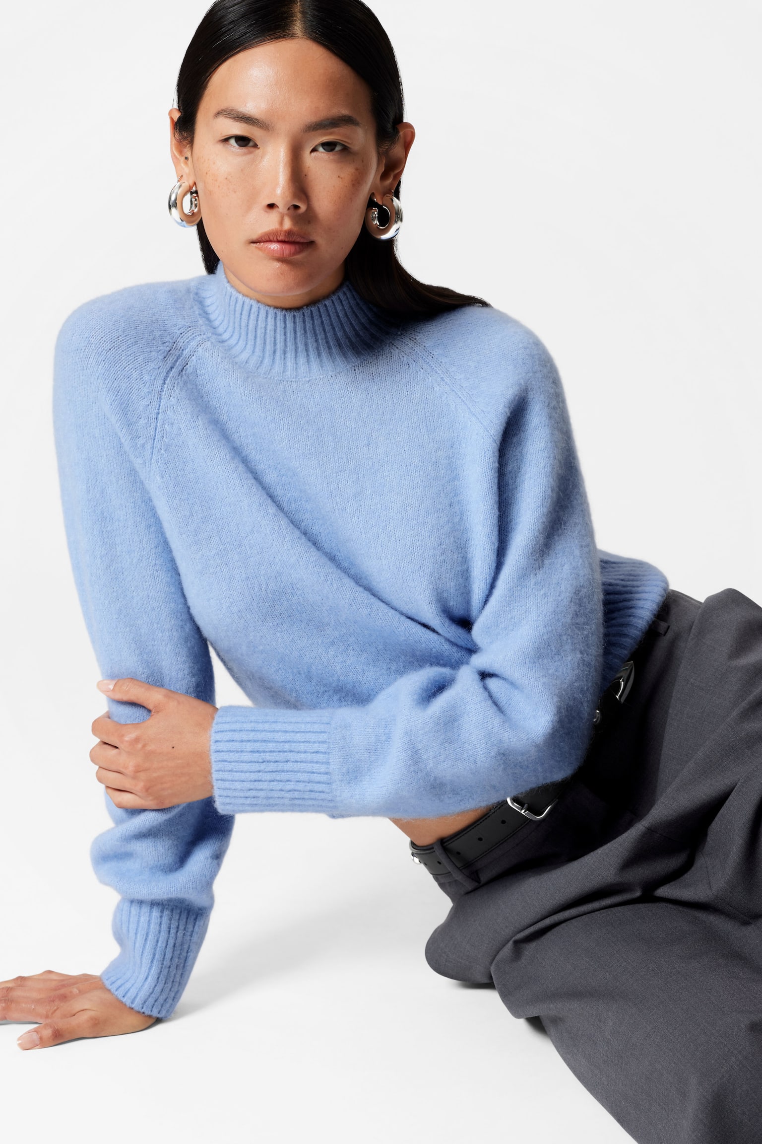 Mock Neck Jumper - Light Blue/Beige/Cream - 6