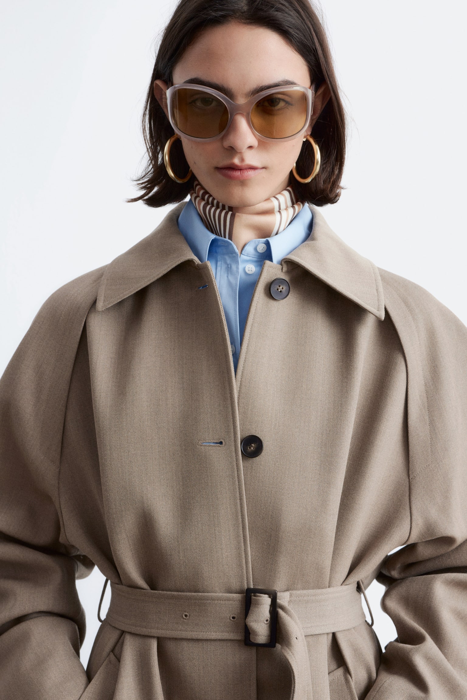 Trench in lana con cintura annodabile - Talpa/Nero - 3