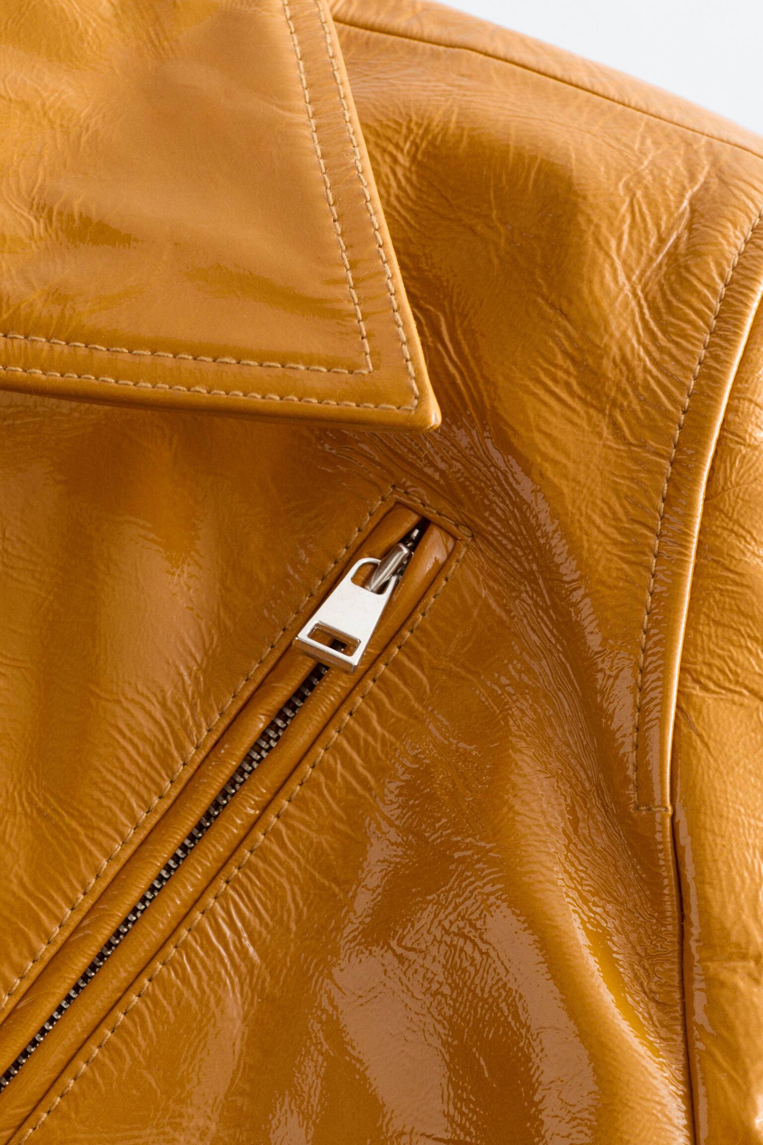 Lakleren bikerjack - Okergeel - 4