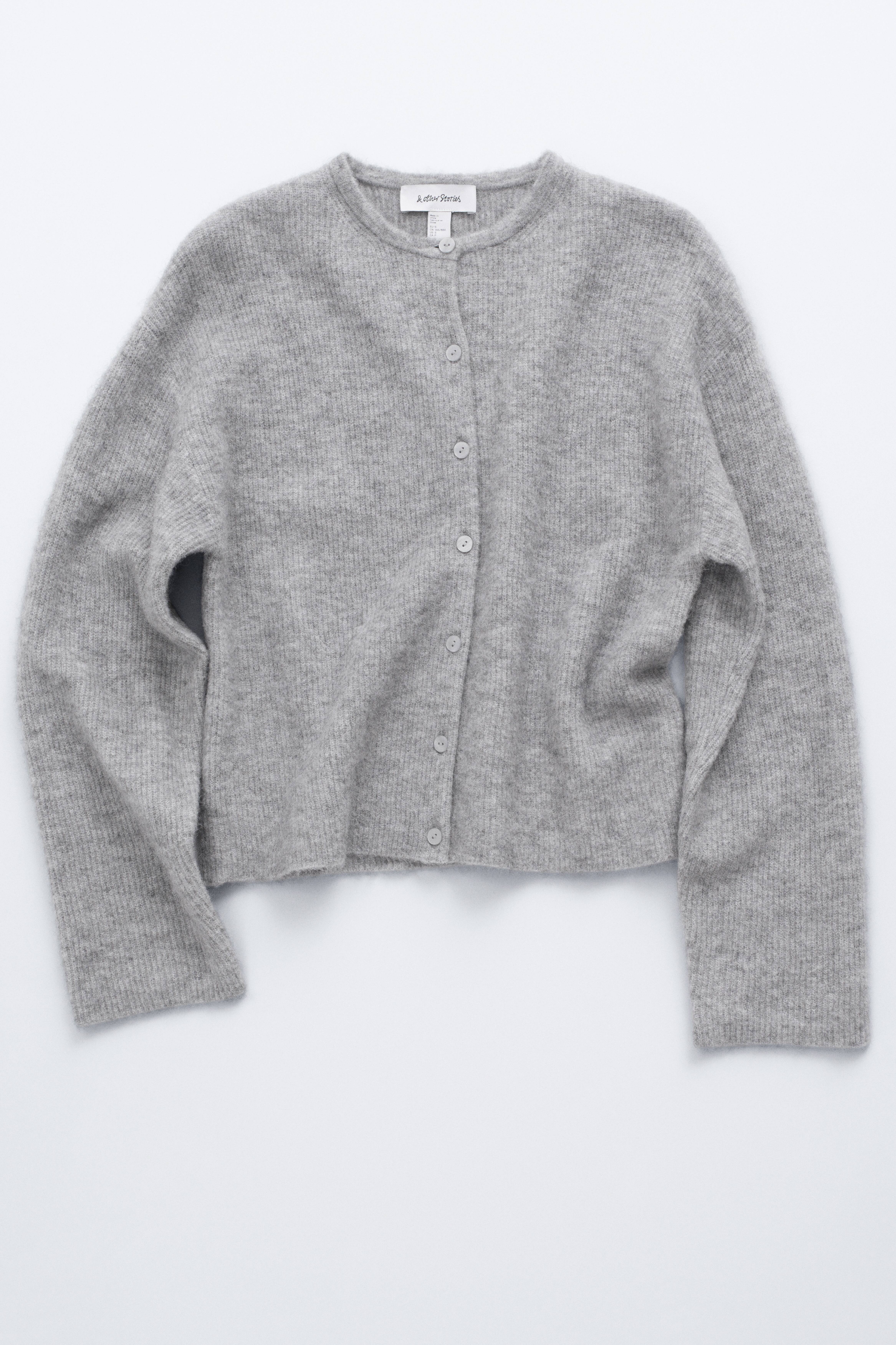 Stickad cardigan i alpackablandning - Grå/Pastellgul/Beige/Gammelrosa/Vit/Grön/Mole