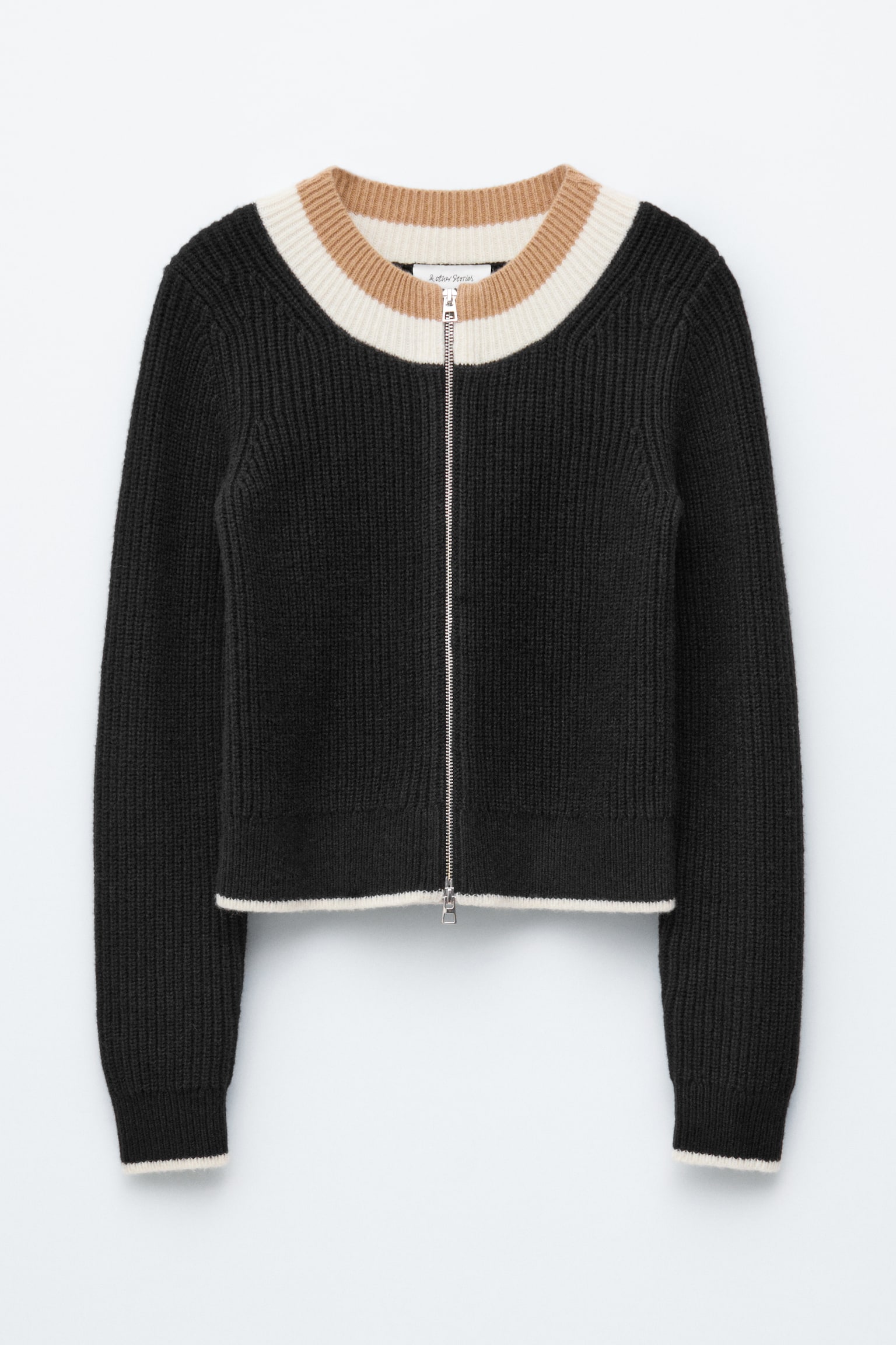 Strickjacke mit Reißverschluss und Kontrastdetails - Schwarz - 2