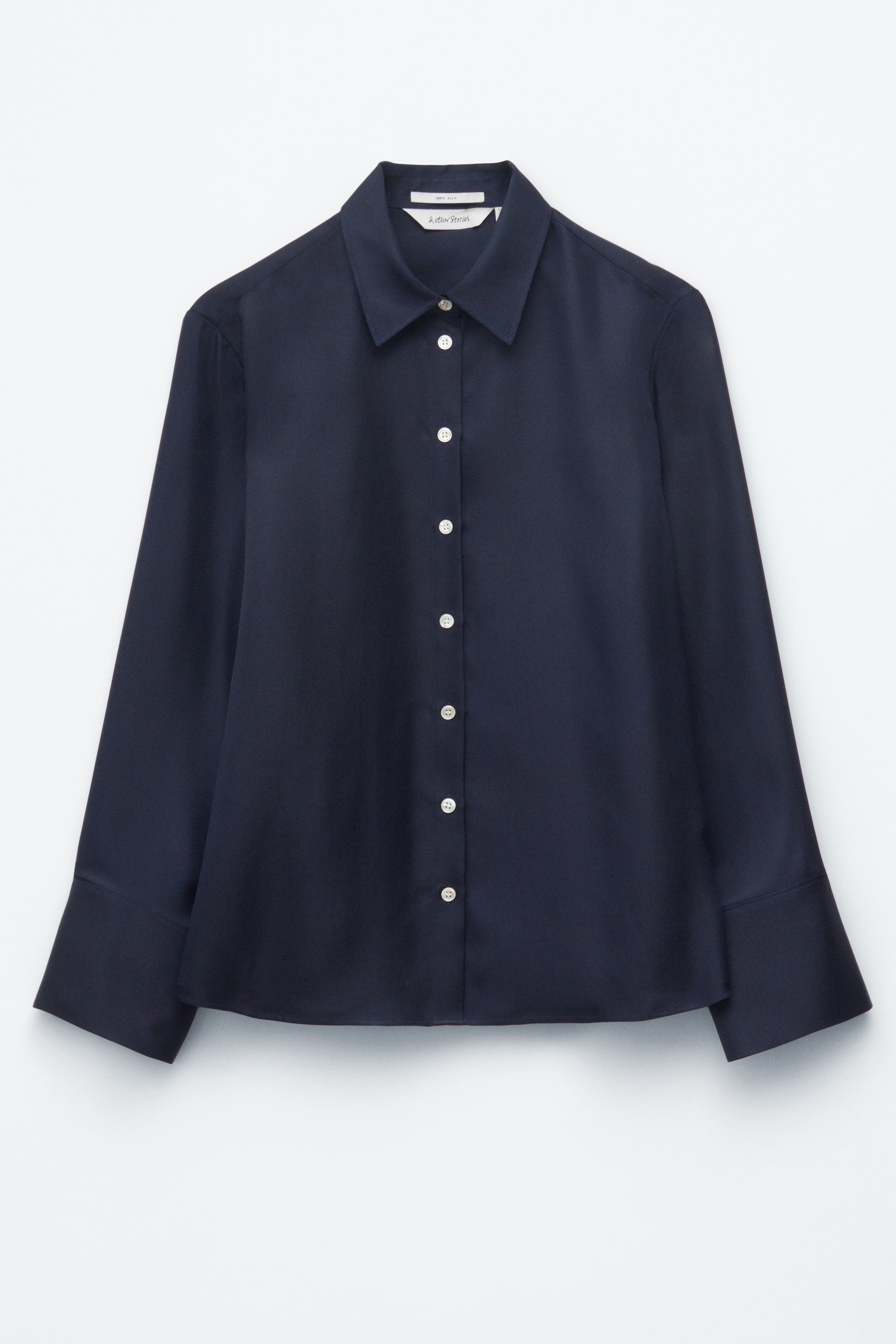 Camicia rilassata in seta - Blu scuro/Crema/Marrone/Marrone/Pois bianchi