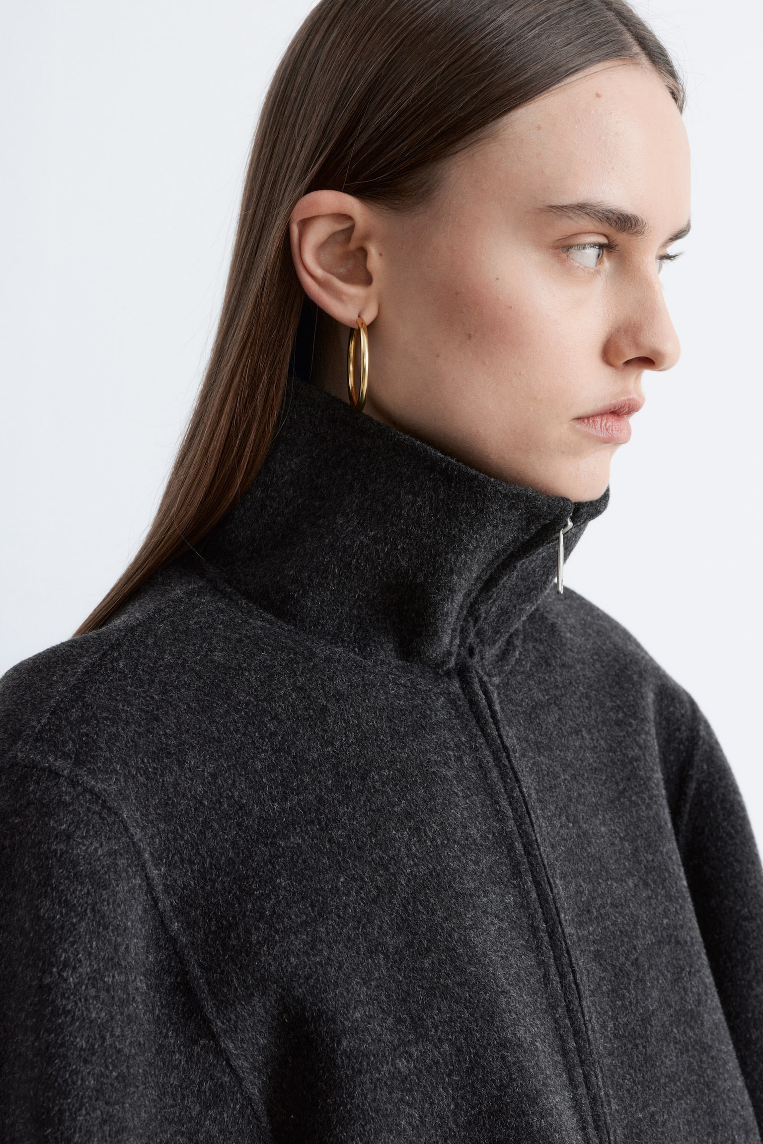 Uldjakke med lynlås - Dark Grey/Dark Beige - 10