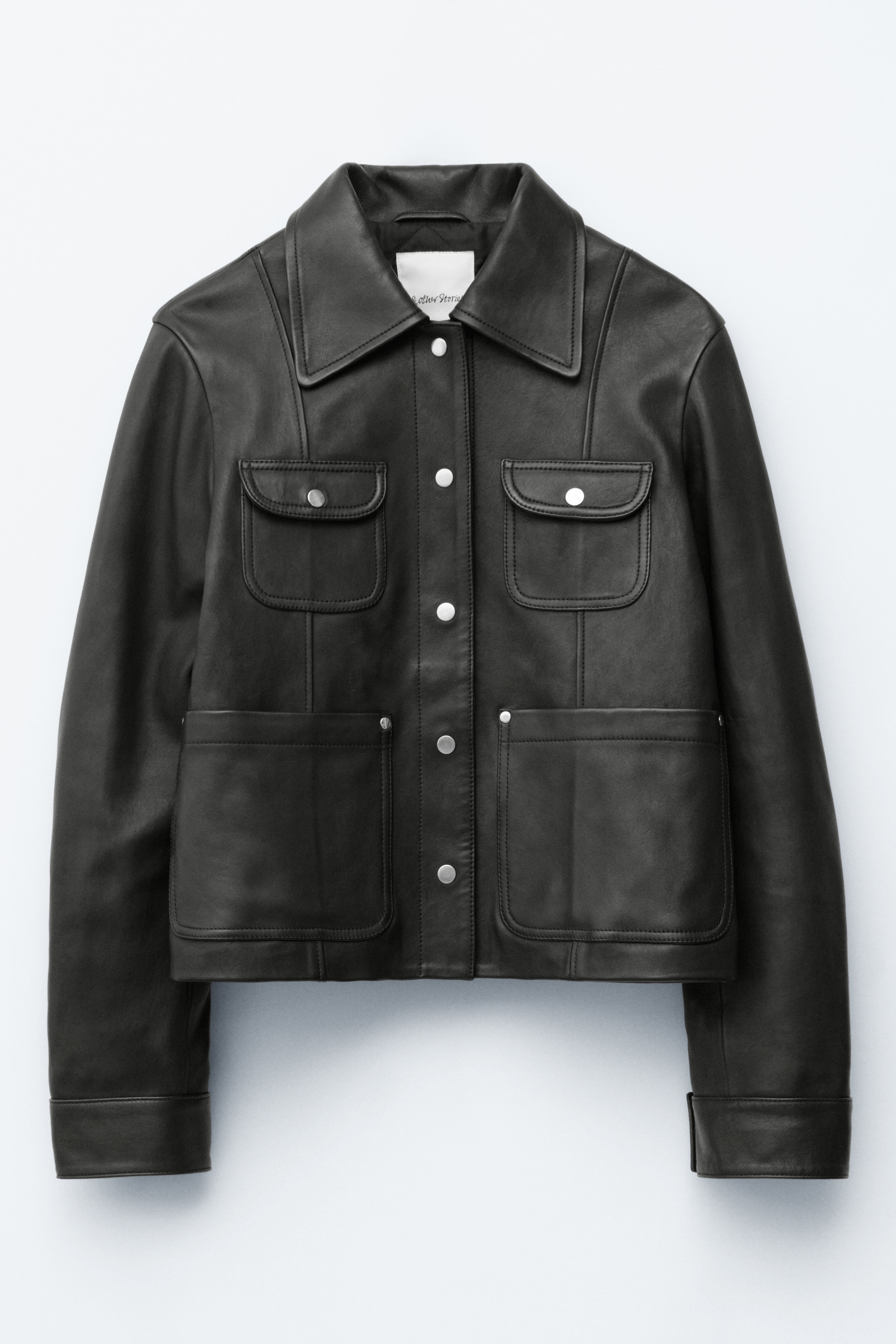 Veste en cuir à poche plaquée - Noir