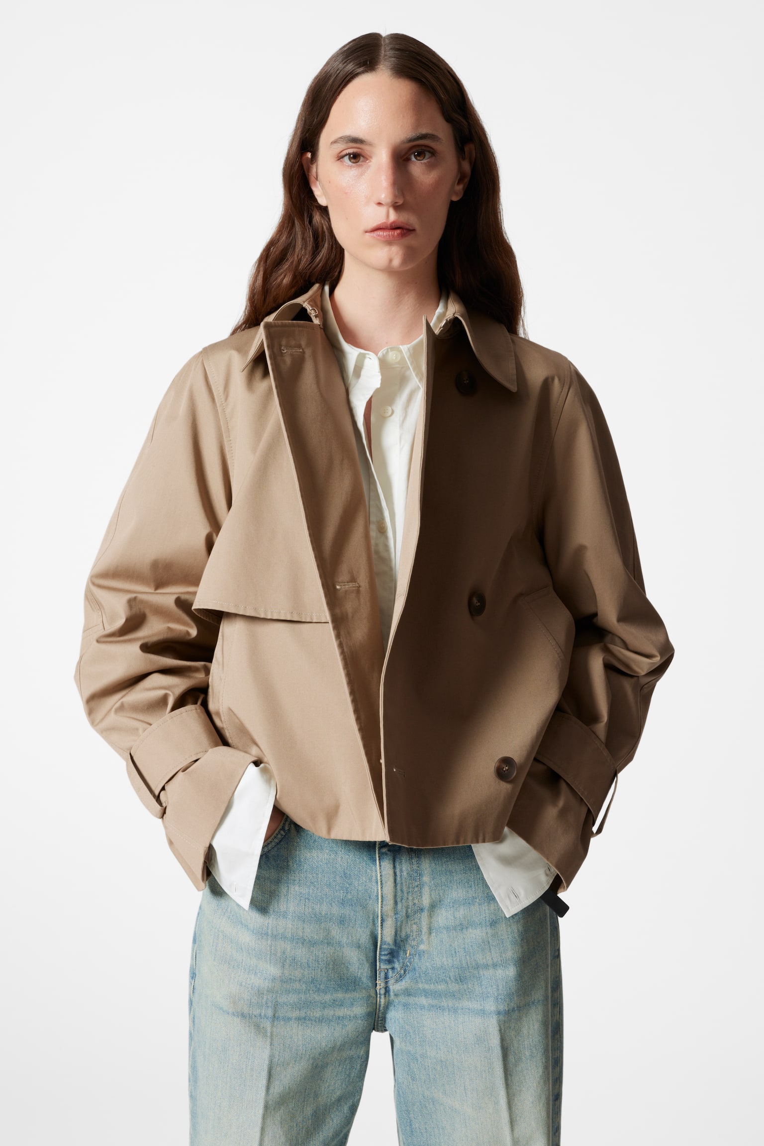 Short Trench Coat Jacket - Beige/Black/Khaki - 6