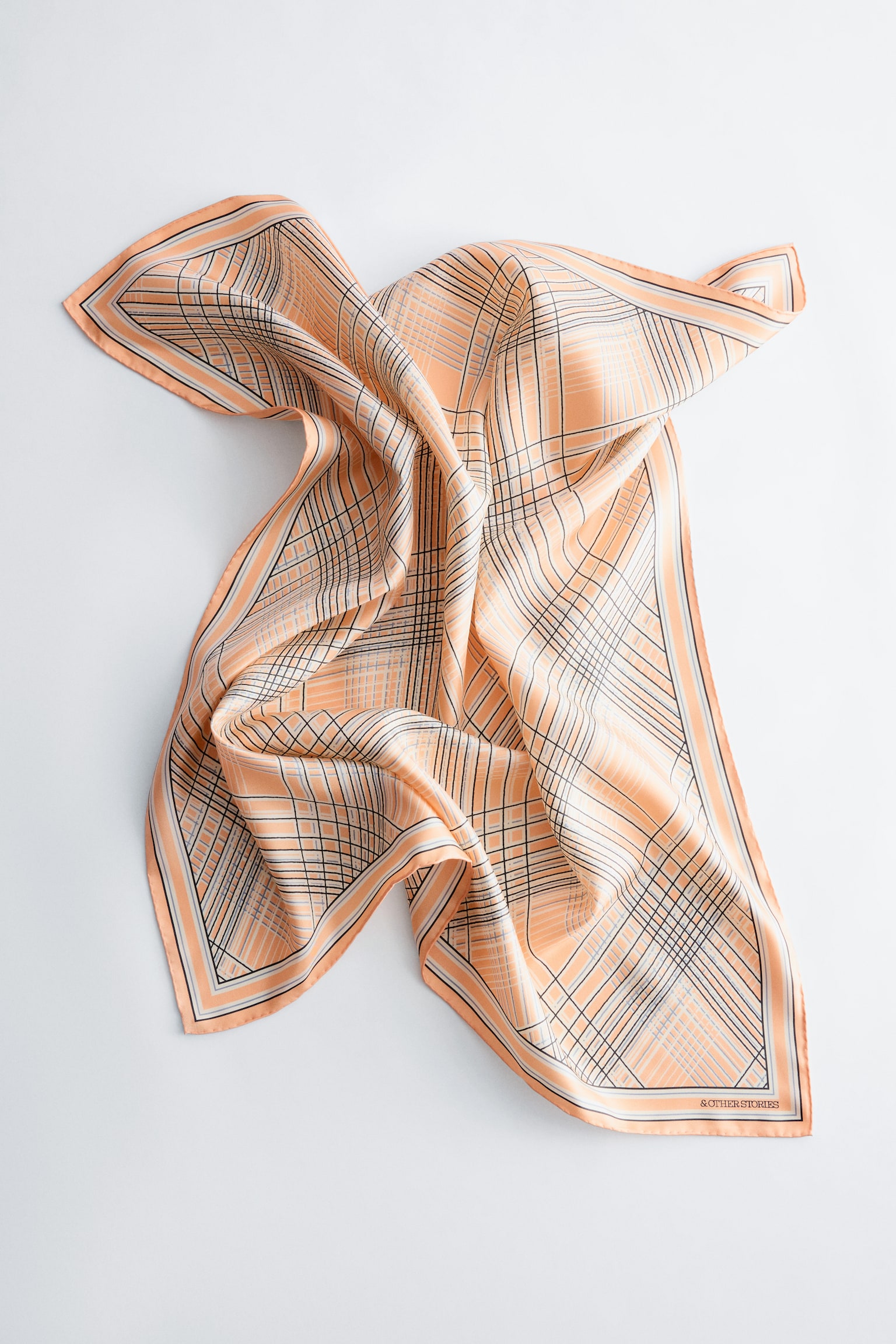 Potiskovaný hedvábný šátek - Meruňková/Světlá Tyrkysová/Žlutá - 2