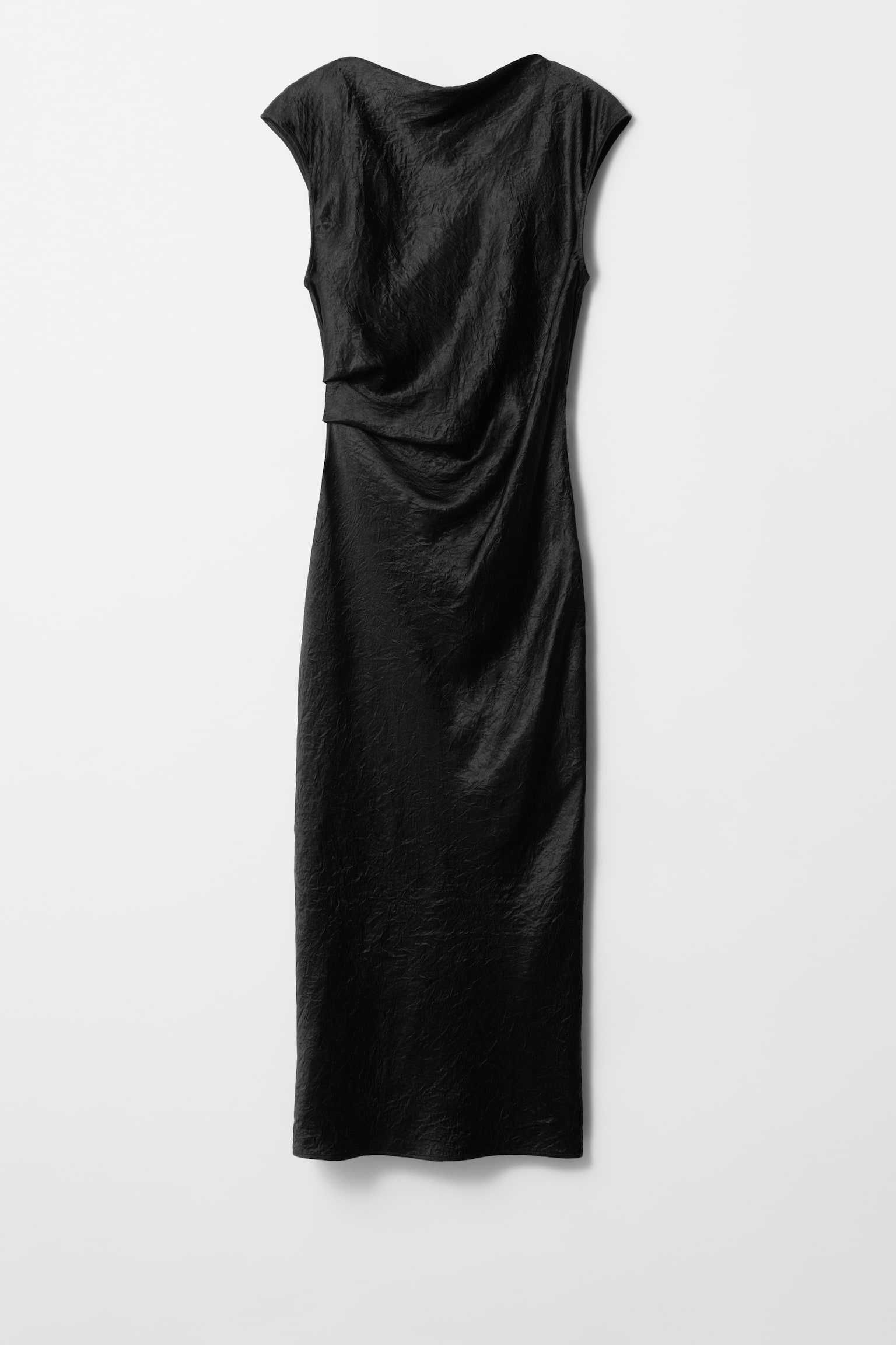 Satin Boat-Neck Midi Dress - Black - 2