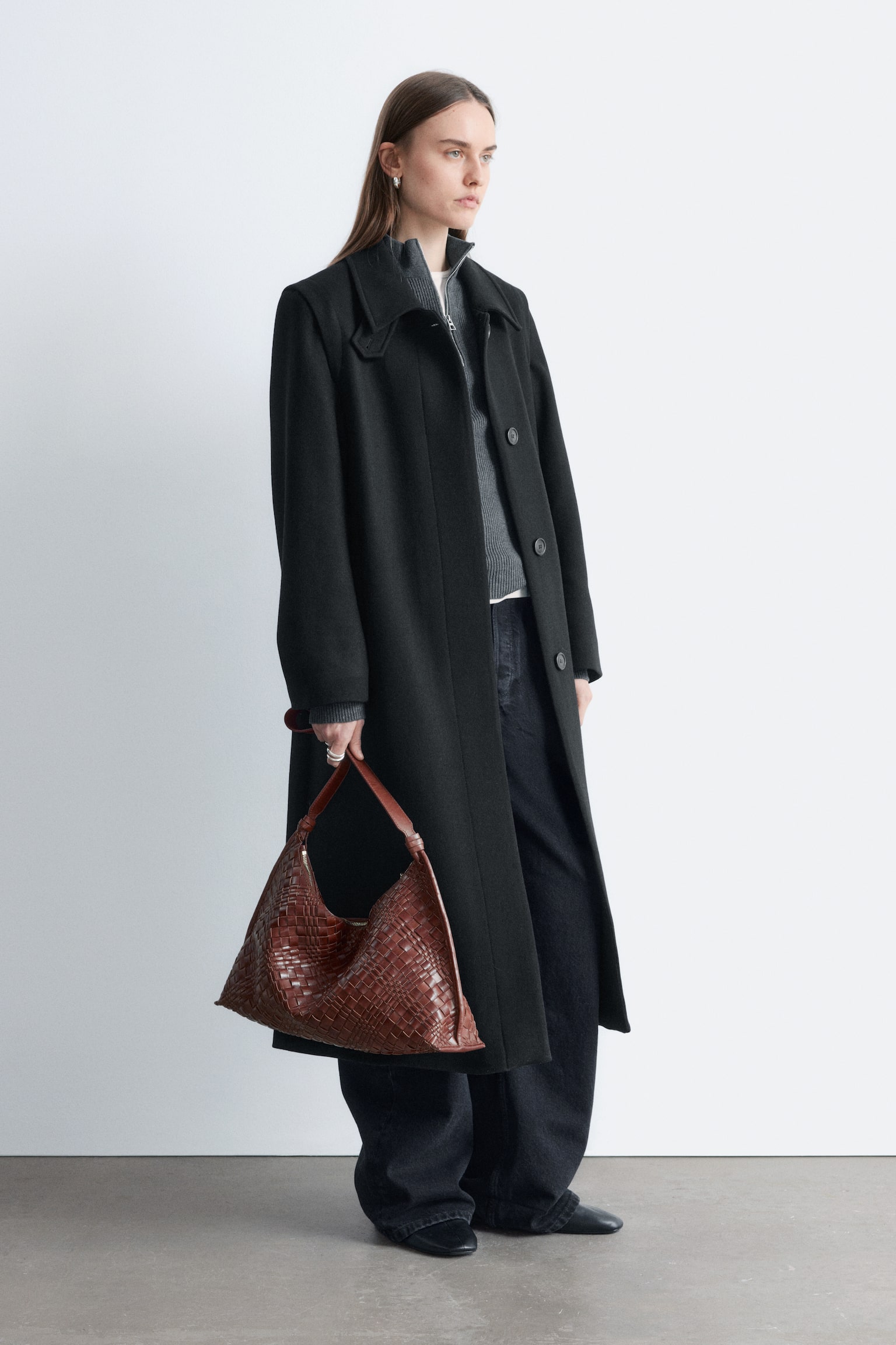 Wollen maxi-jas - Zwart/Donkergrijs - 1