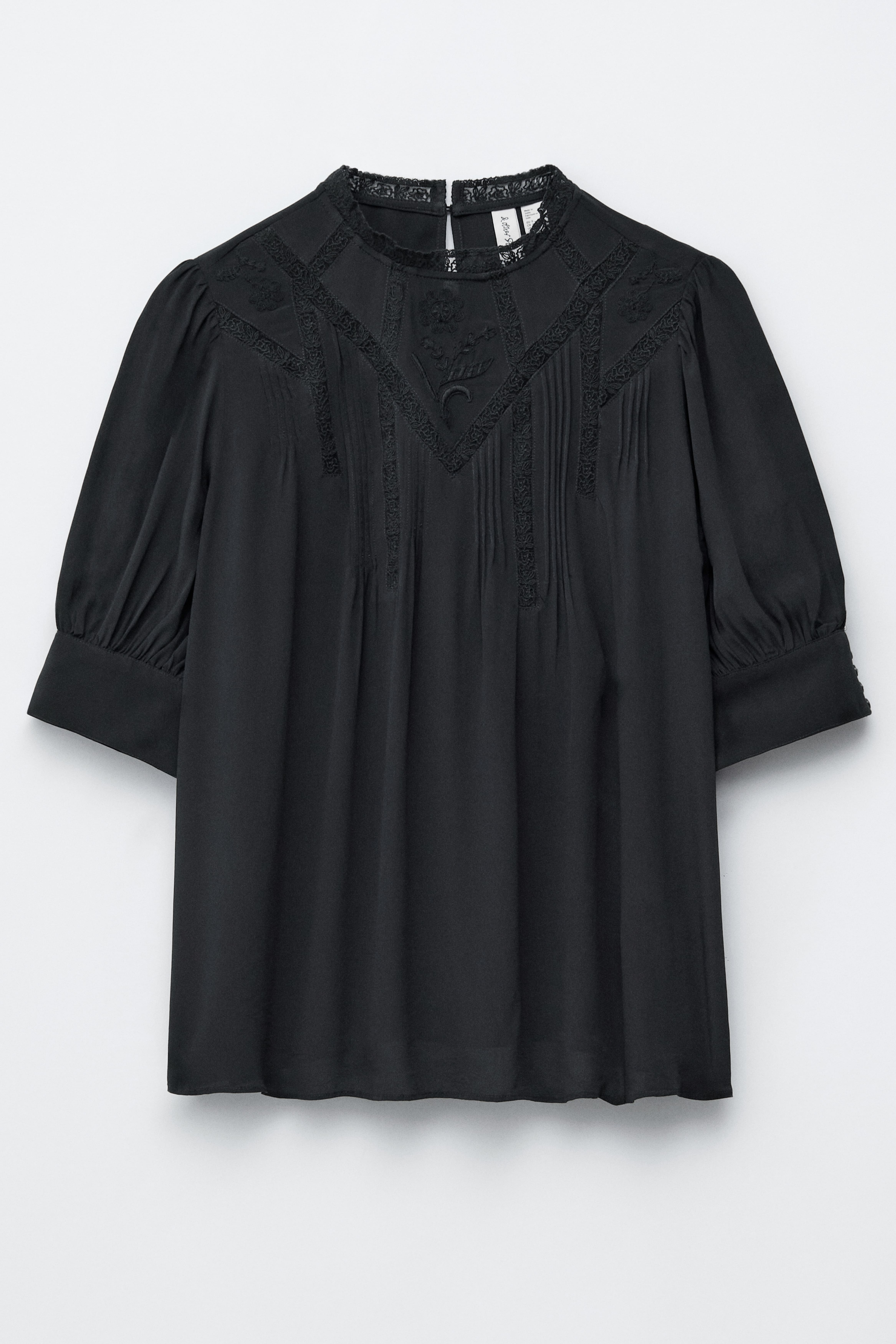 Broderet blondebluse - Sort