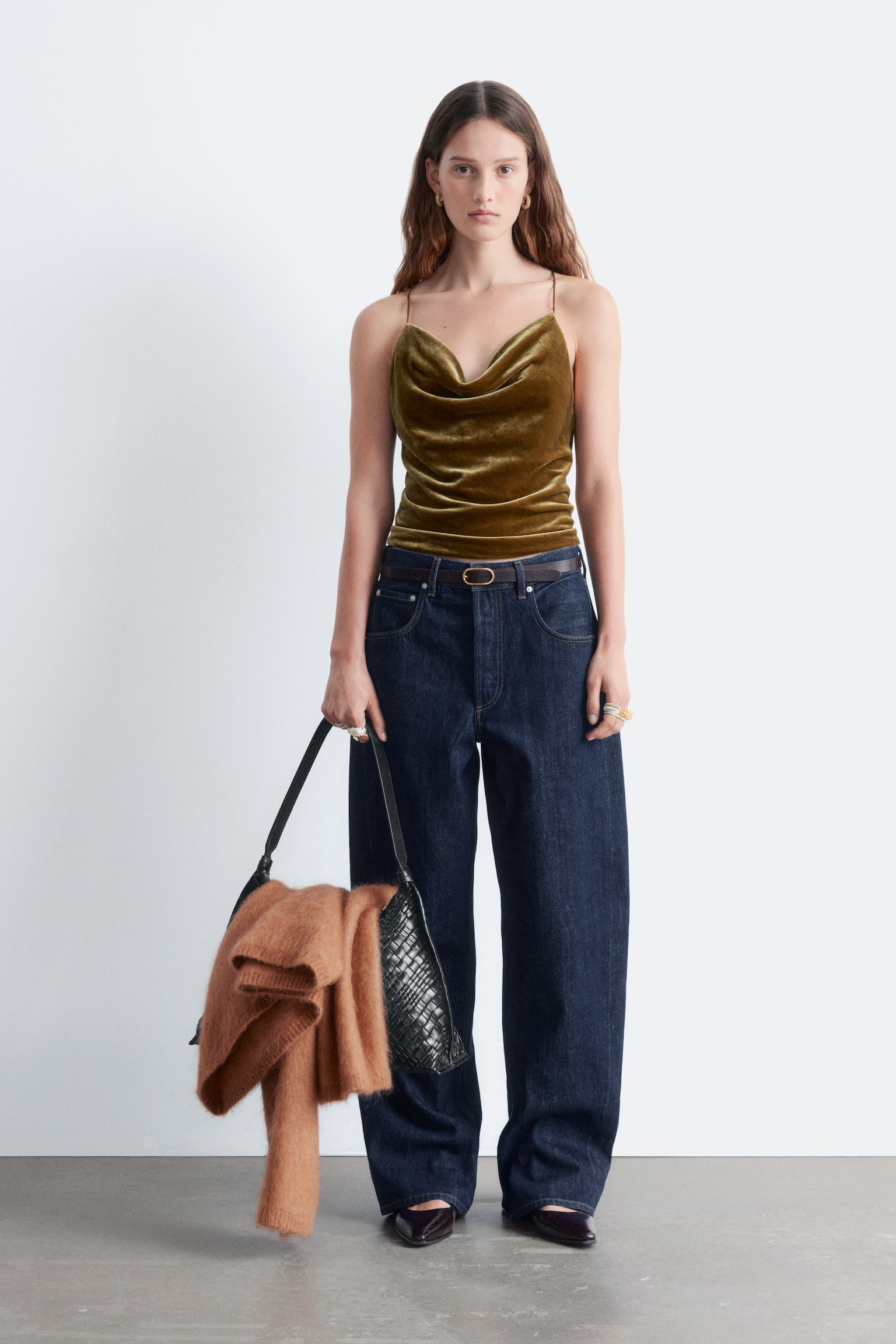 Haut à bretelles en velours - Brun kaki/Noir - 4