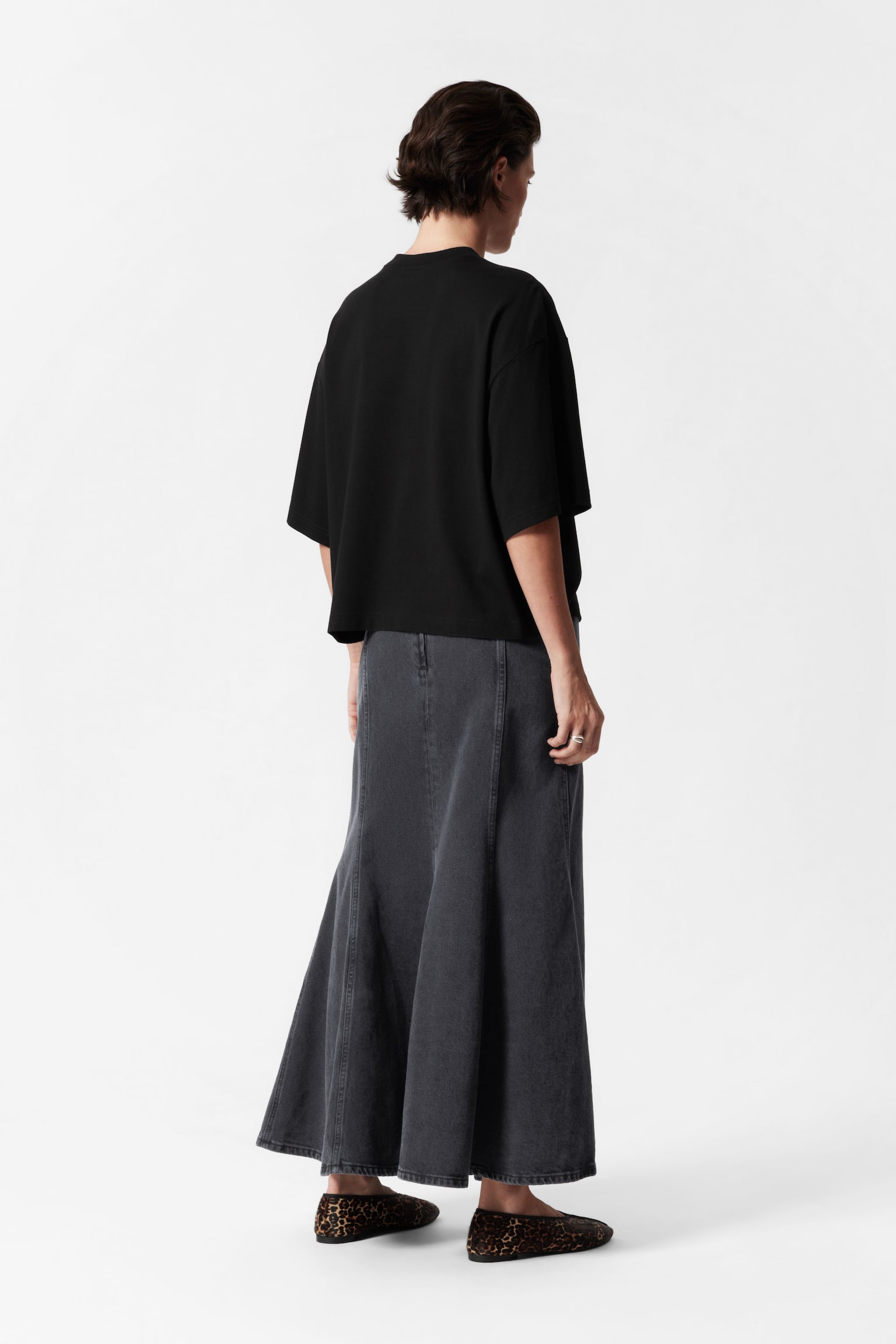 Pleated Denim Maxi Skirt - Black - 5