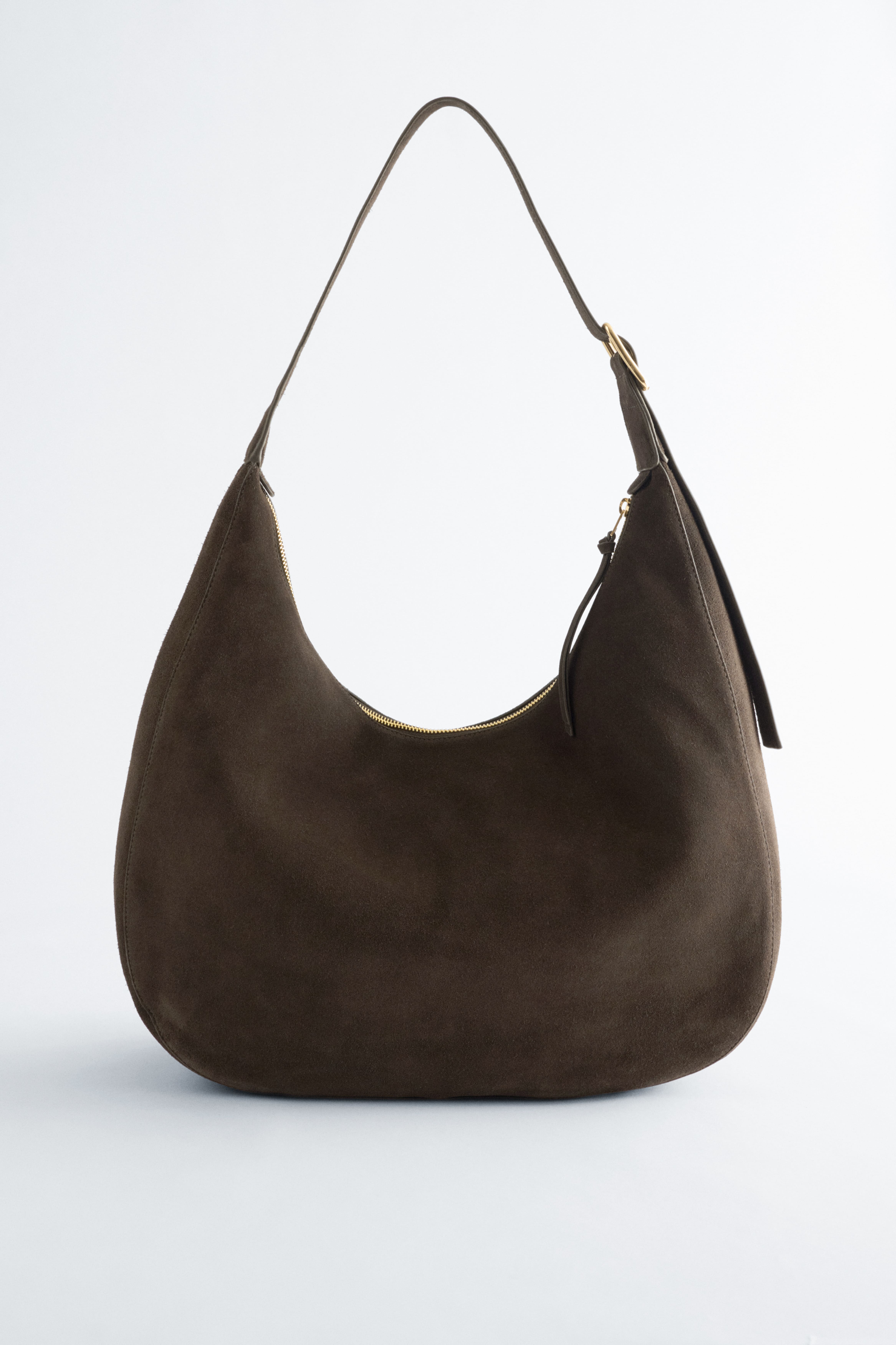 Schultertasche aus Veloursleder - Dunkelbraun/Khakifarbenes Wildleder