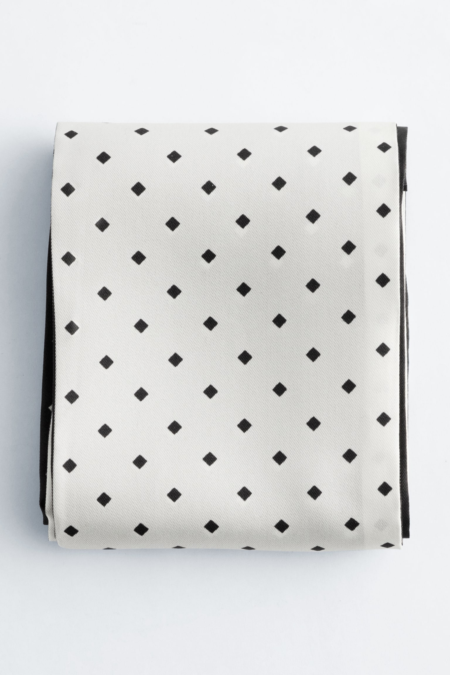 Eșarfă Subțire Din Mătase Cu Imprimeu - Negru/Alb Buline