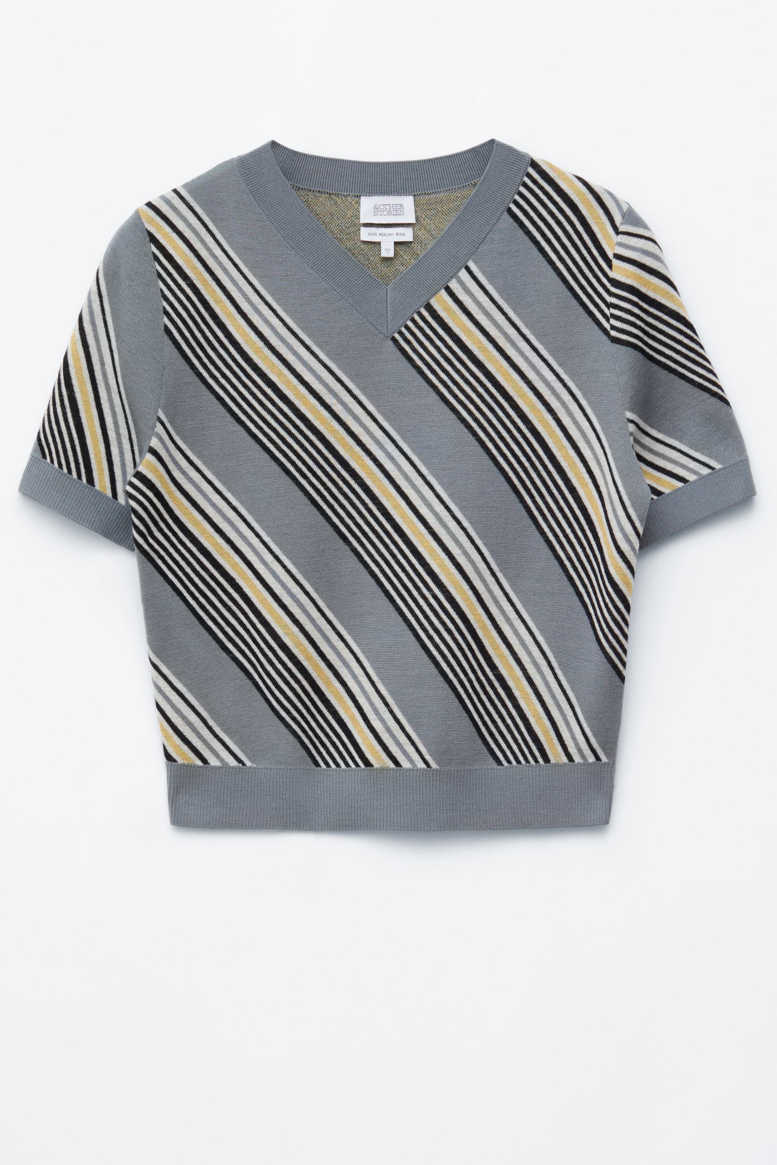 T-shirt in lana a righe con scollo a V - Righe rosso/giallo - 2