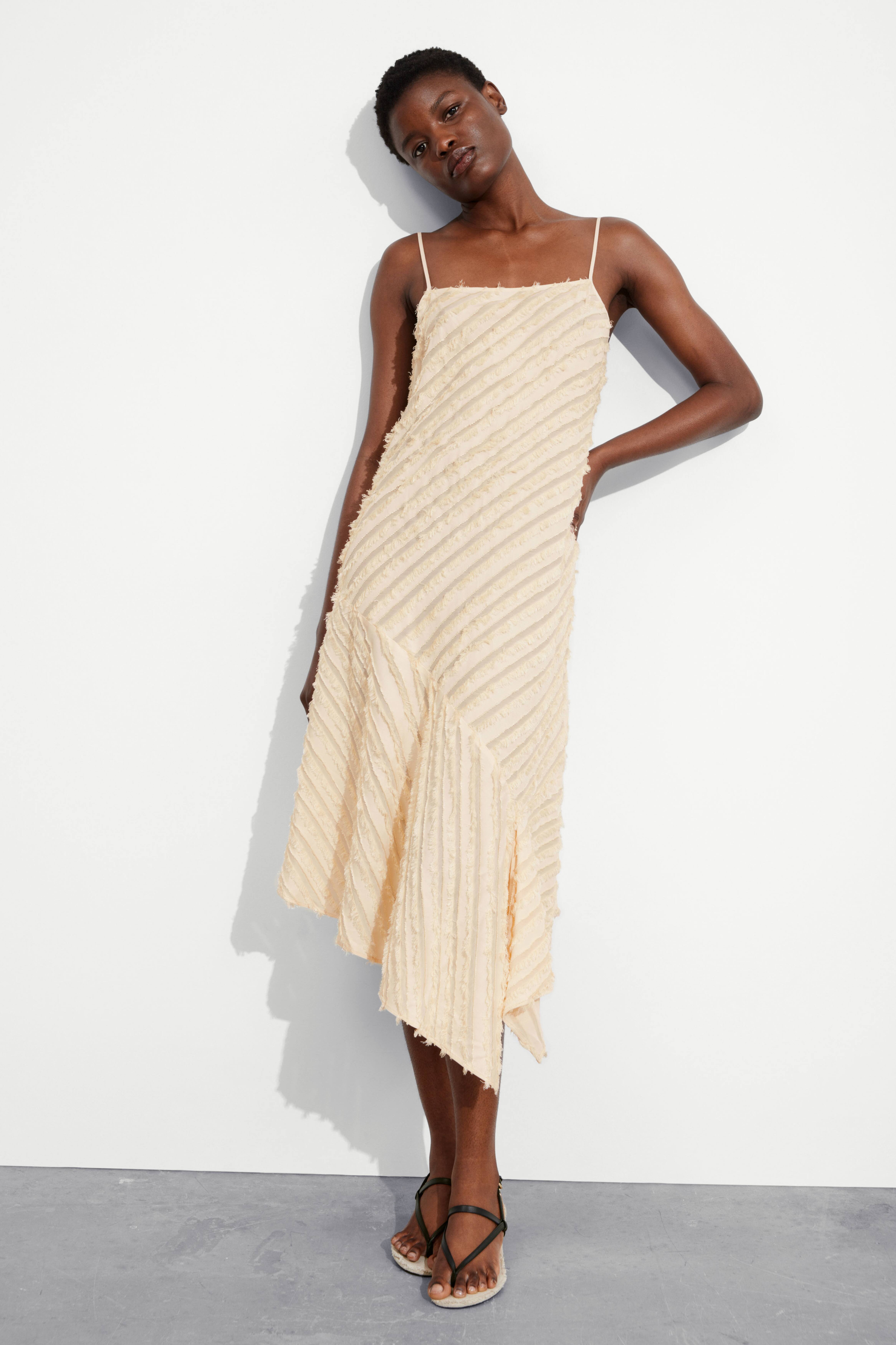 Textured Strappy Midi Dress Cream Ladies H M GB