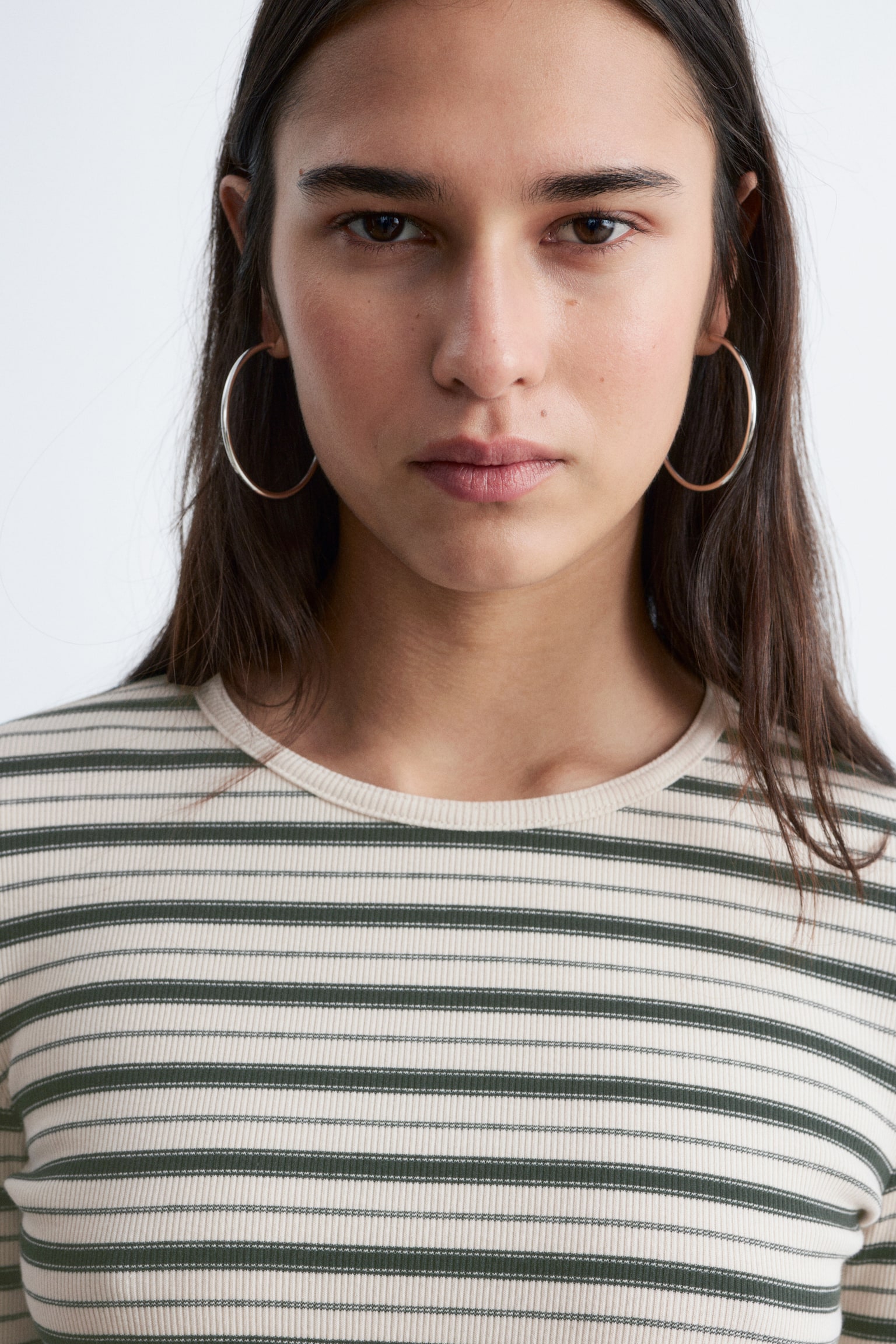 Geribbelde top met lange mouwen - Beige/zwarte strepen/Wit/Pastelgeel/Bruin/witte strepen/Donkerbruin/Lichtgrijs/Zwart - 5