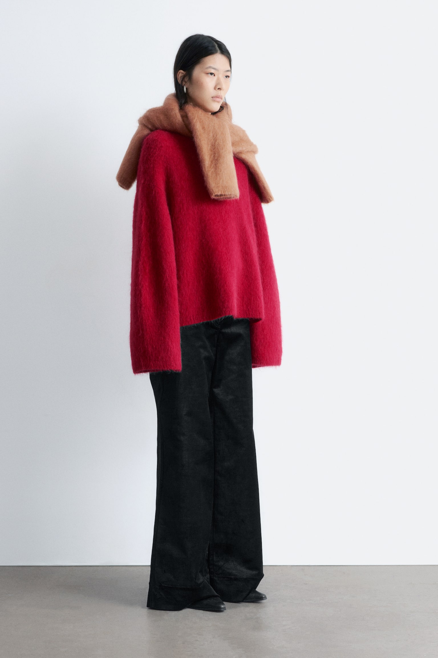 Trui van een geborstelde mohairmix - Dieprood/Donkerbeige/Donkerpaars - 3