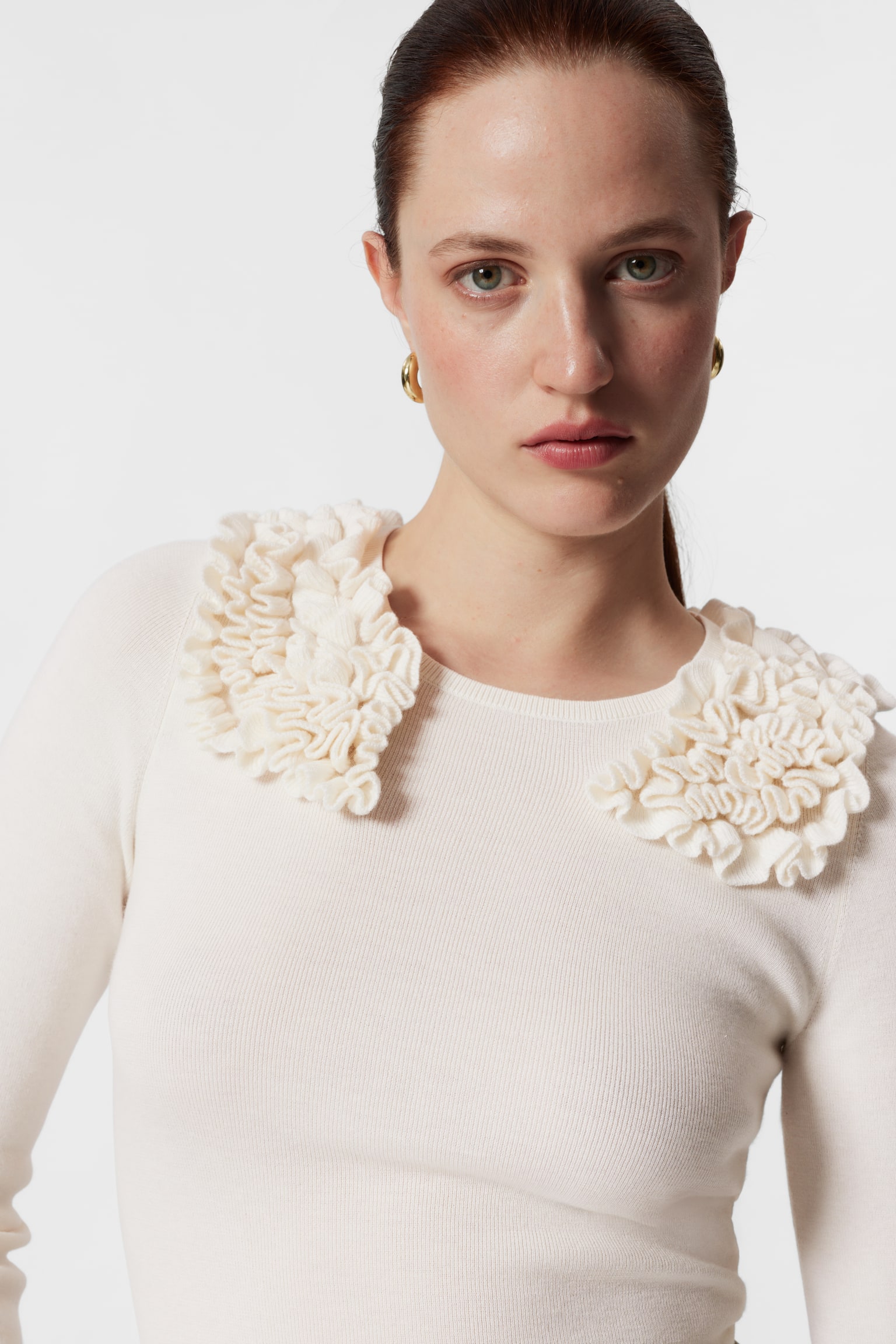 Ruffled Merino-Blend Top - Cream/Mole - 3