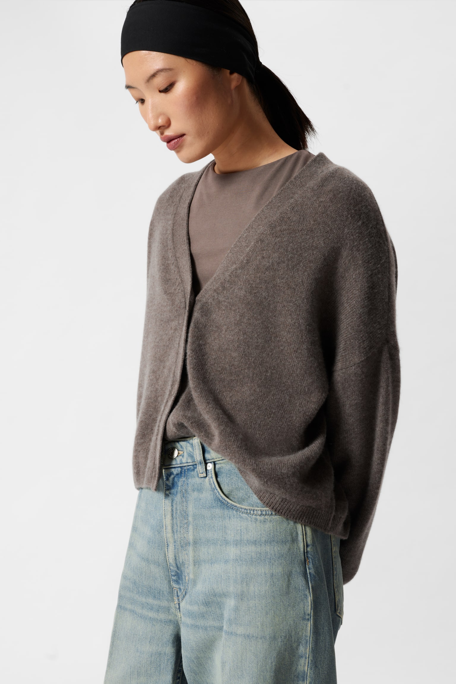 Oversized Cashmere Cardigan - Mole/Black - 1