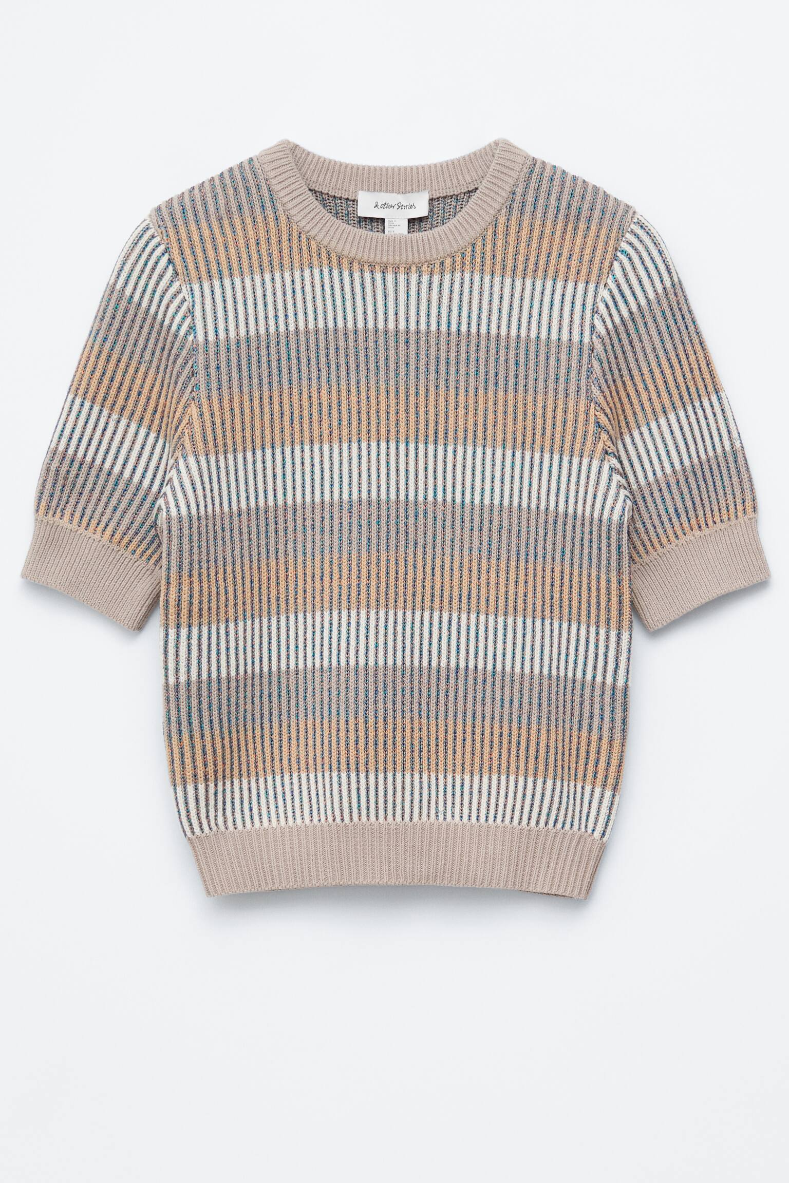 Ribbestrikket t-skjorte - Beige/striper - 2