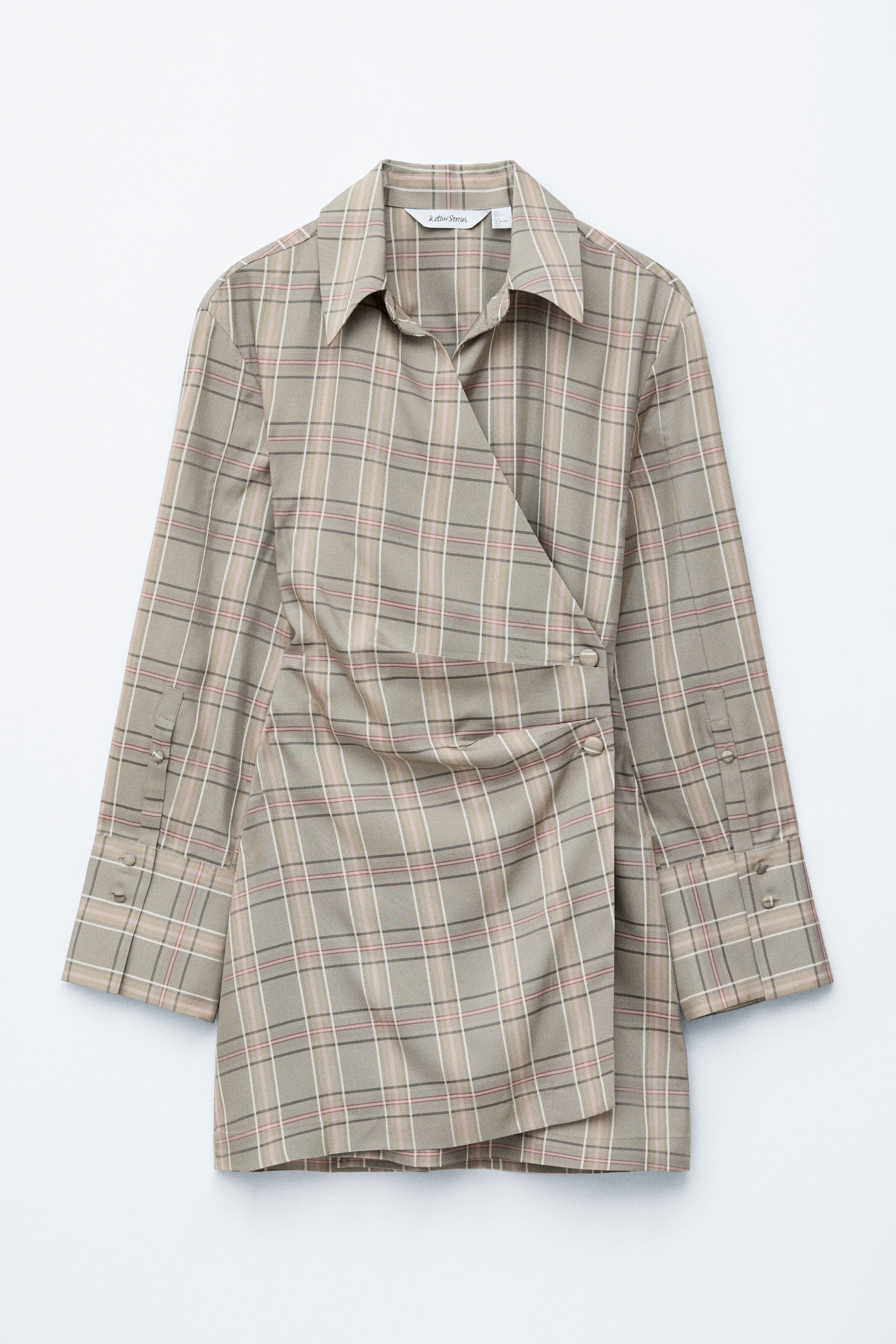 Wickel-Hemdkleid in Minilänge - Grün/Beige kariert