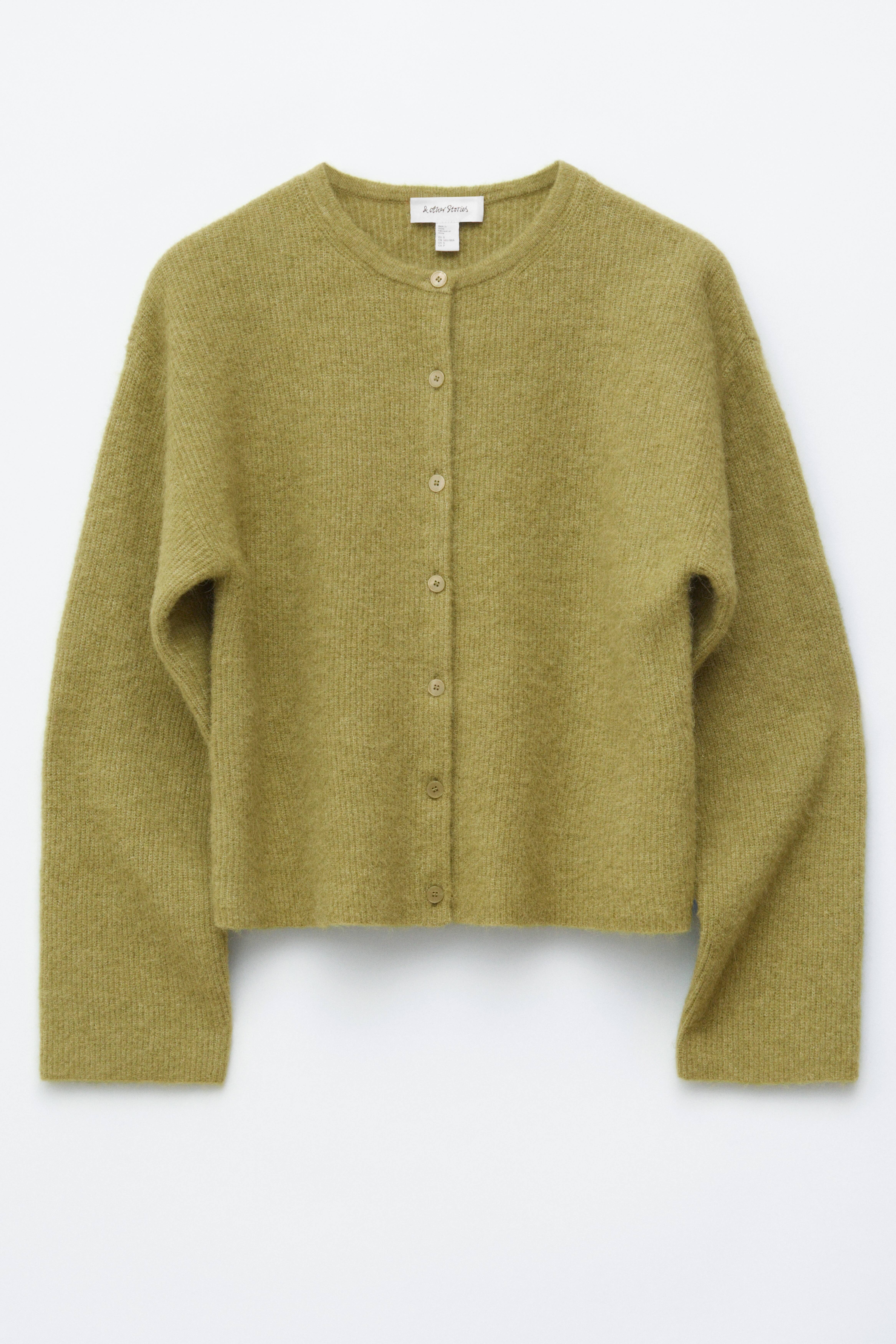 Strickjacke aus Alpaka-Mix - Grün/Hellrosa/Pastellgelb/Weiß/Beige/Grau/Taupe/Braun