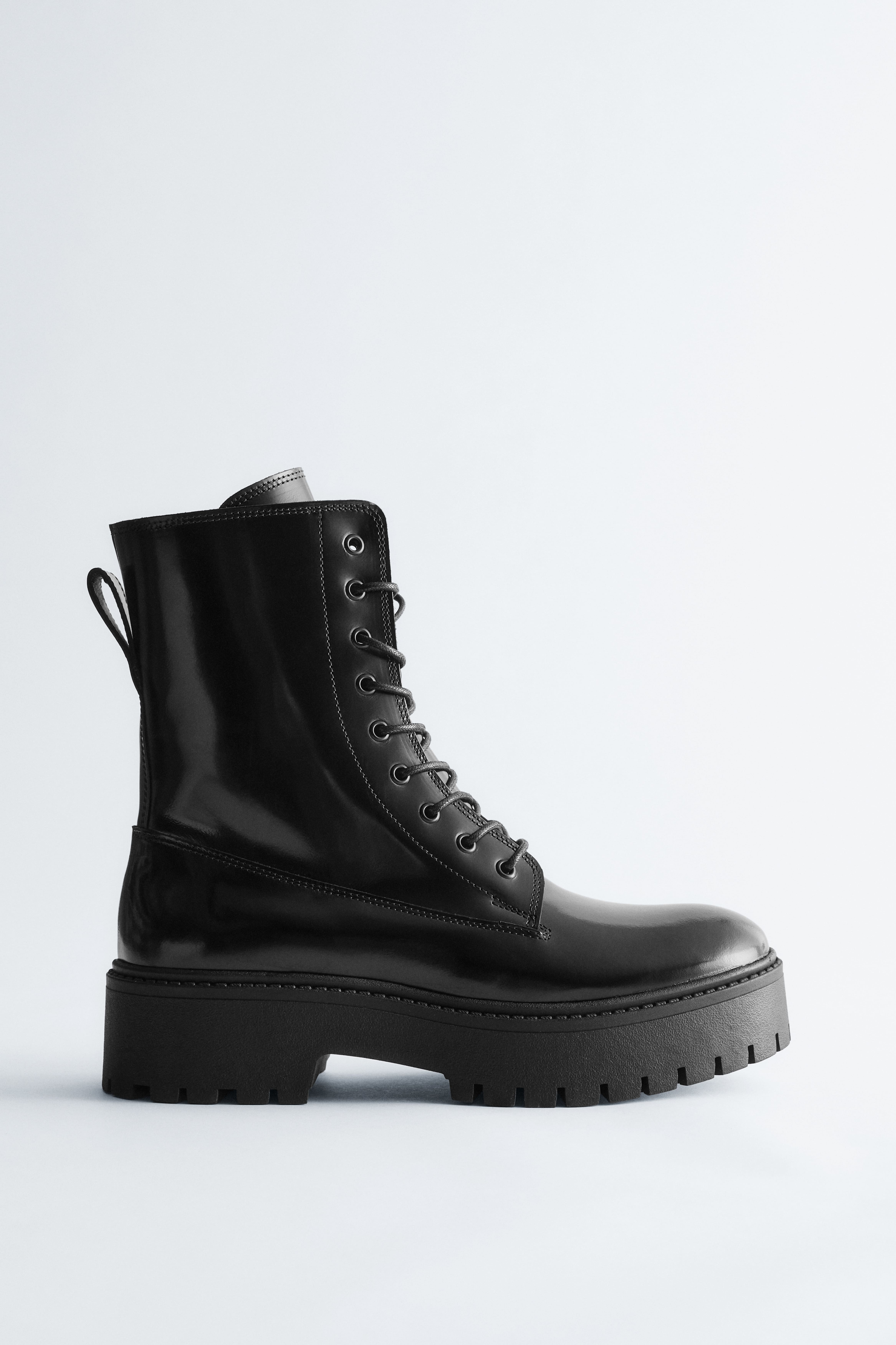 Leren veterlaarzen - Zwart/Bruin