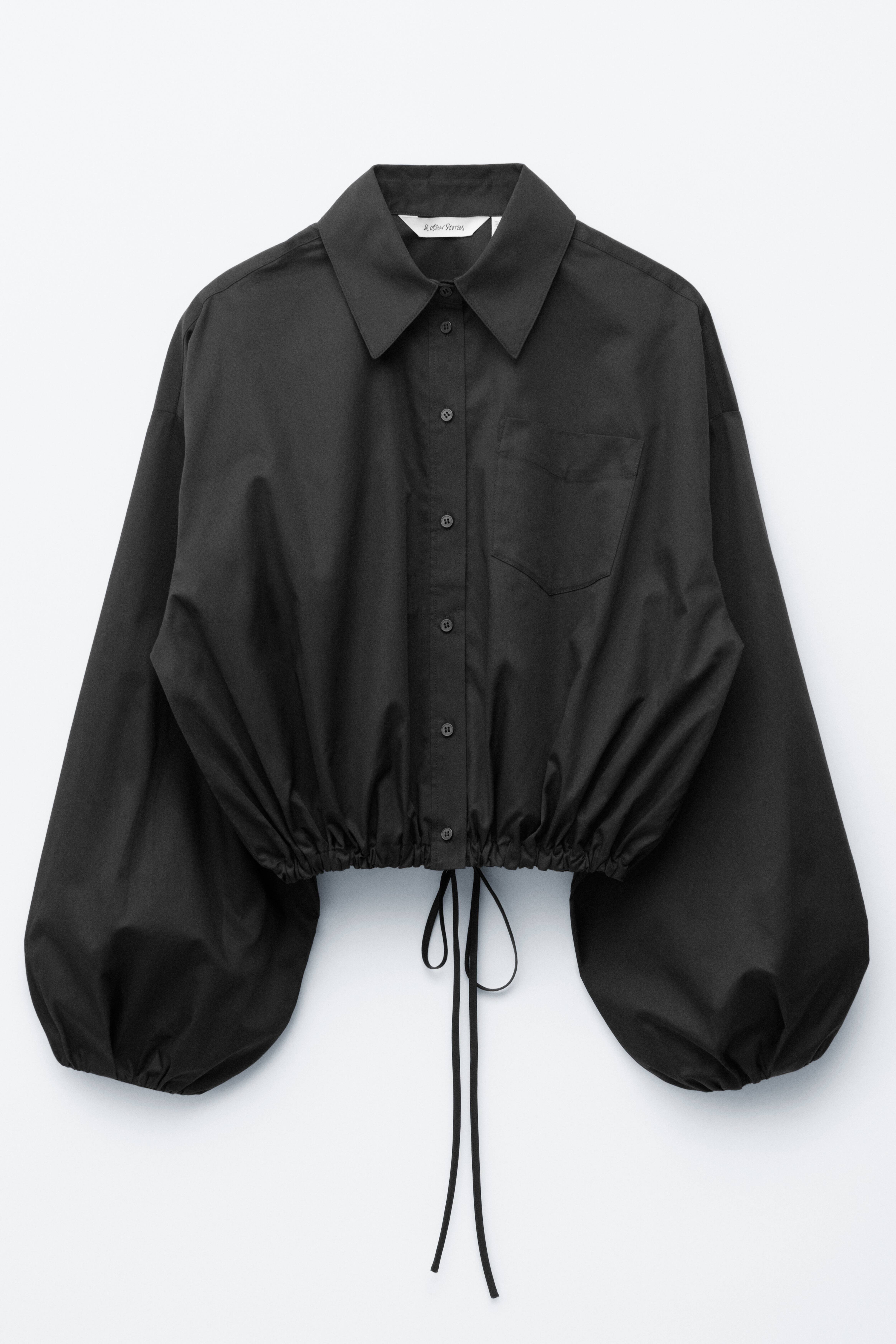 Camicia cropped con coulisse - Nero/Azzurro