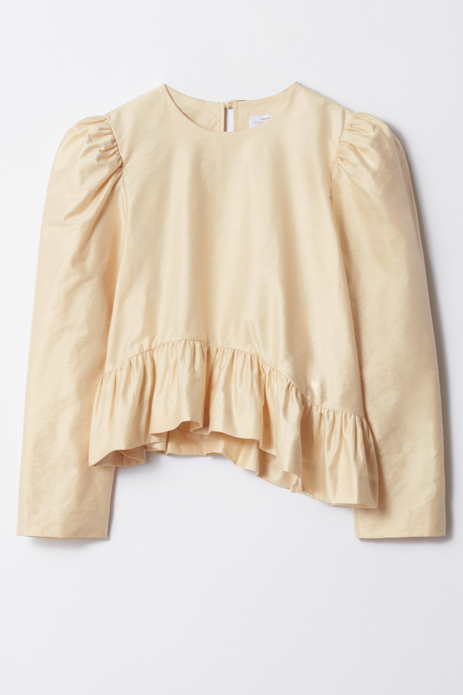 Asymmetric Ruffle-Peplum Blouse - Light Beige/Black - 2