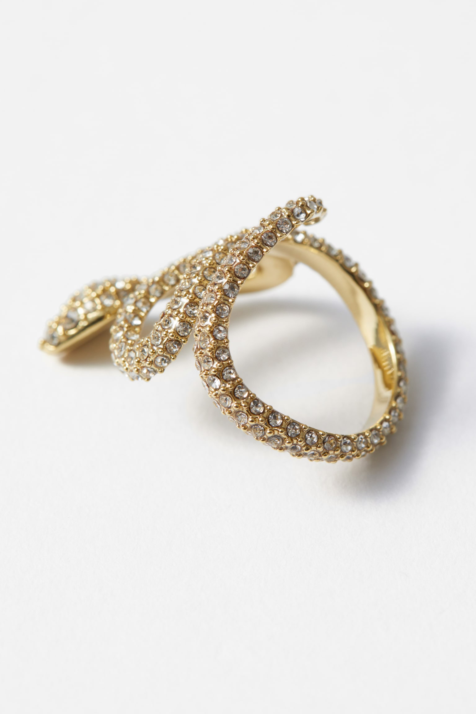 Crystal-Encrusted Snake Ring - Gold - 2