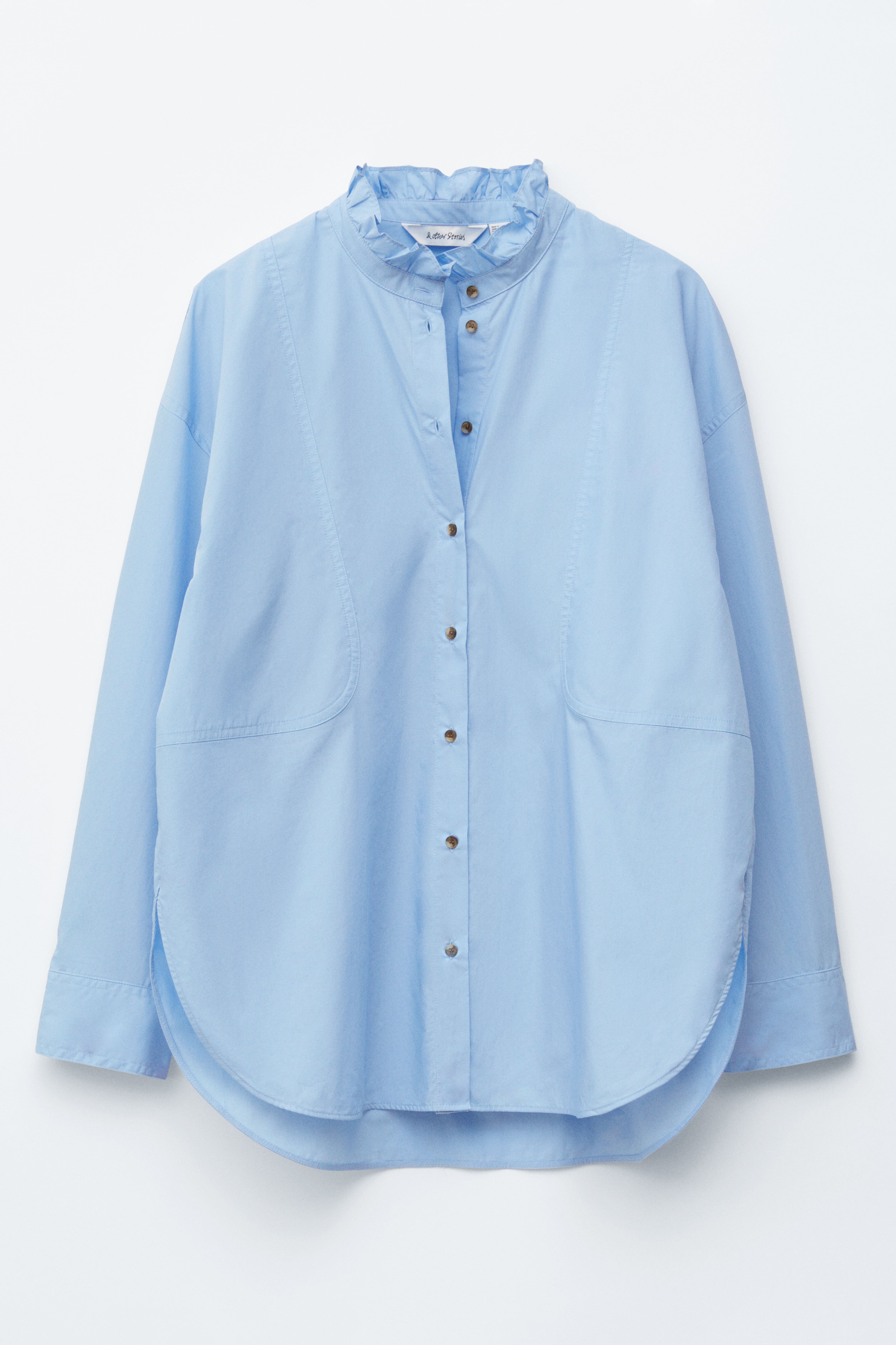 Camicia lunga in cotone con colletto alto - Azzurro/Bianco