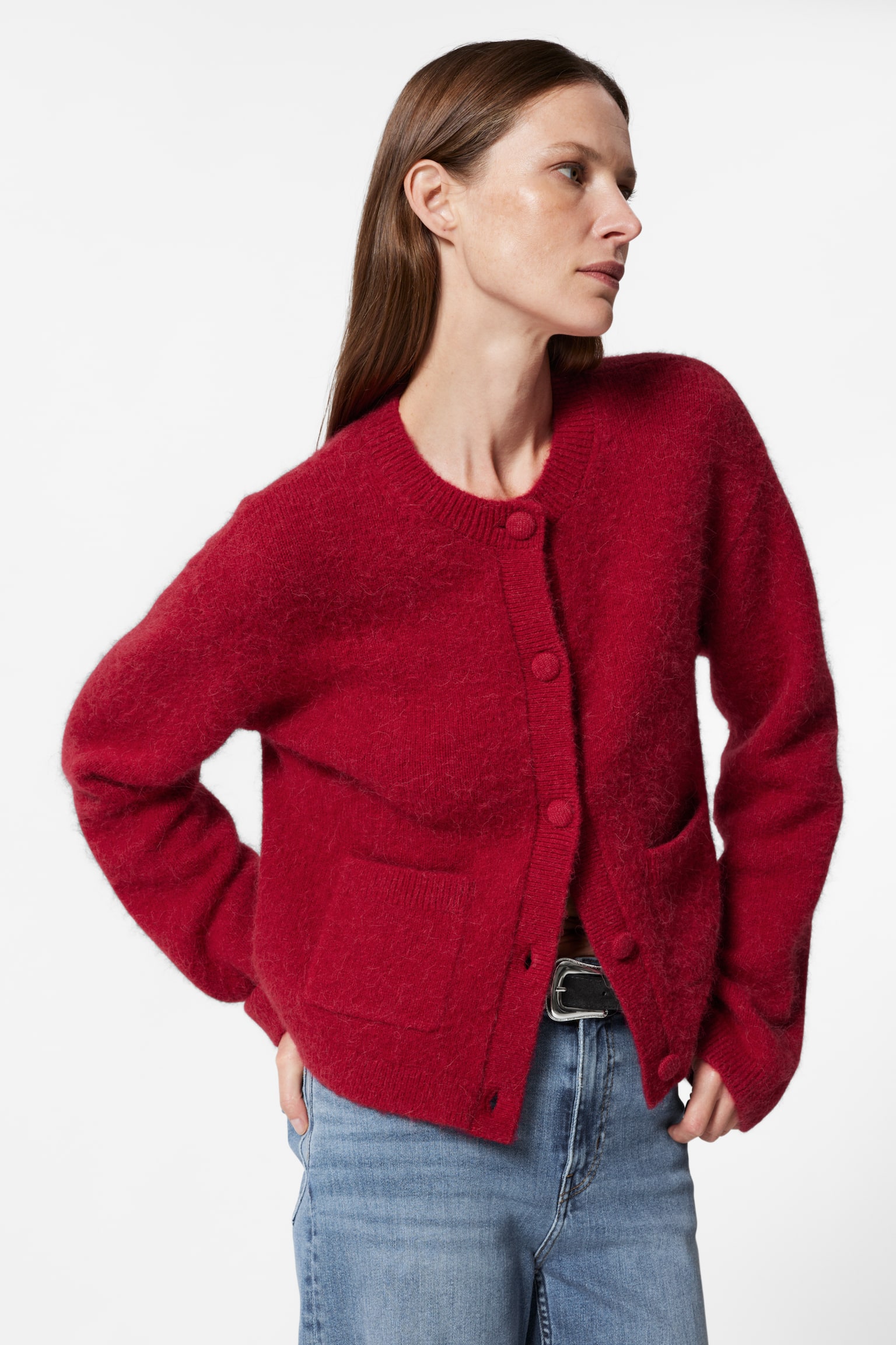 Boxy Crew-Neck Cardigan - Red/Black/Ivory/Olive/Pink - 3