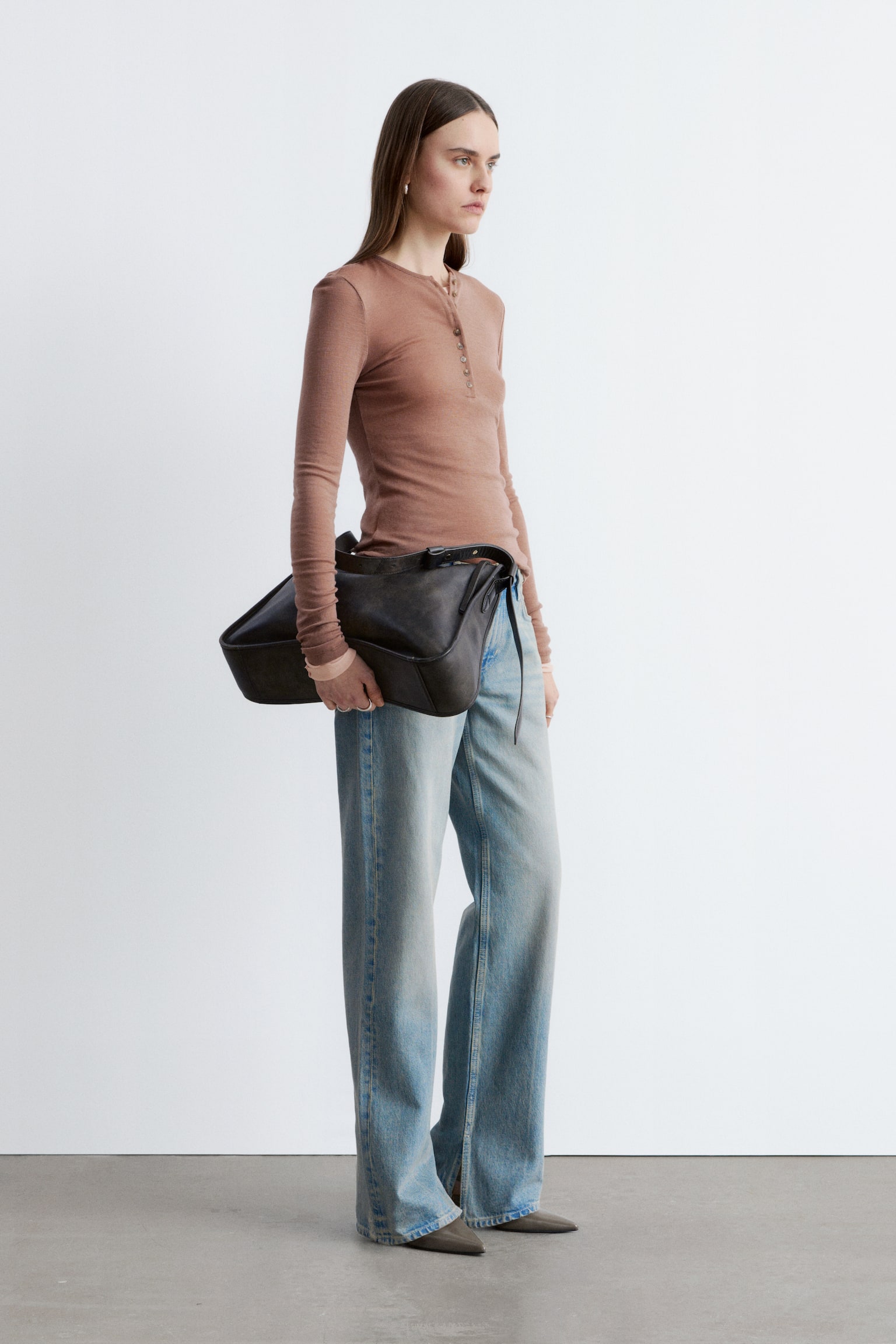 Haut en laine à demi-patte - Marron chiné/Gris chiné - 1