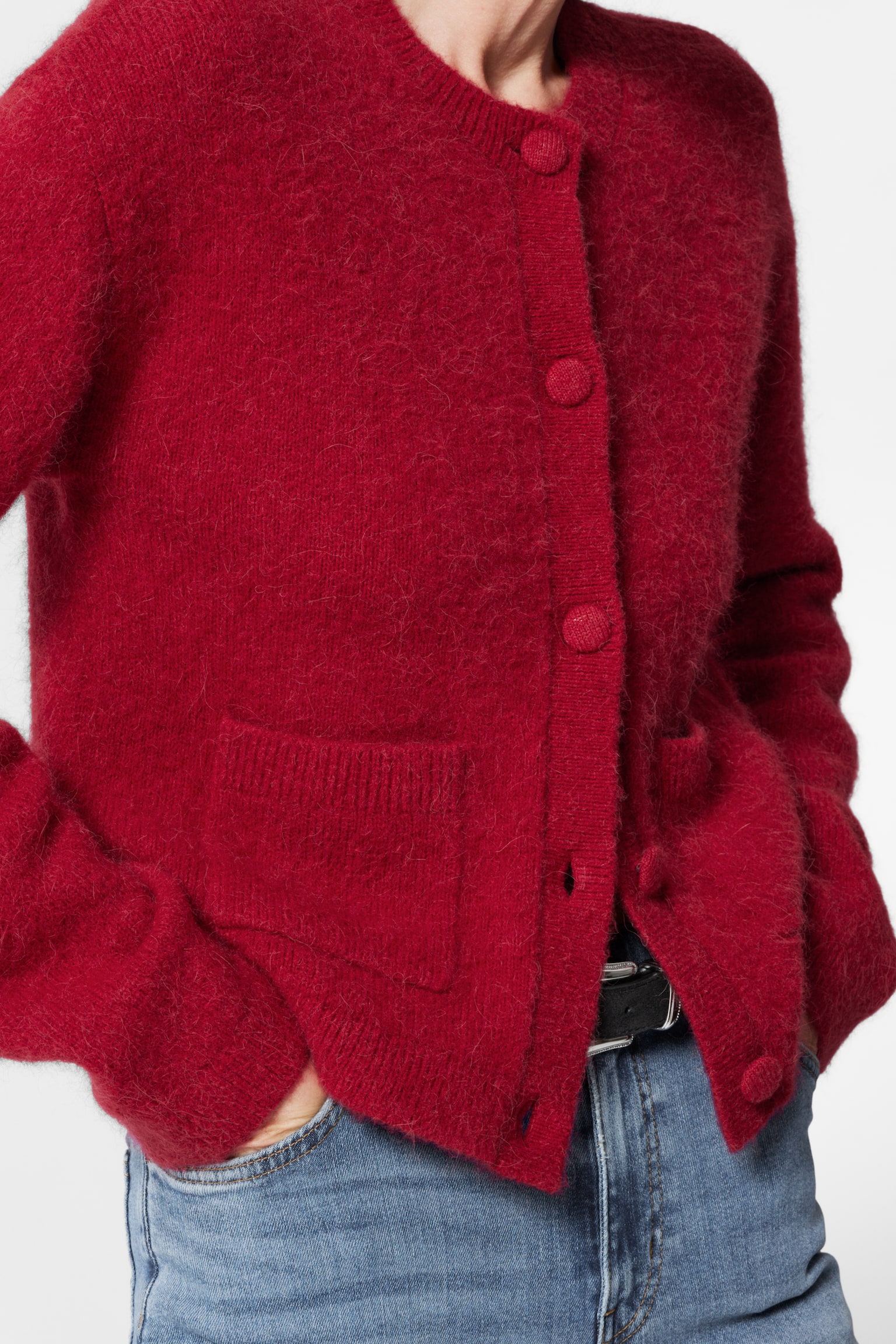 Boxy Crew-Neck Cardigan - Red/Black/Ivory/Olive/Pink - 6