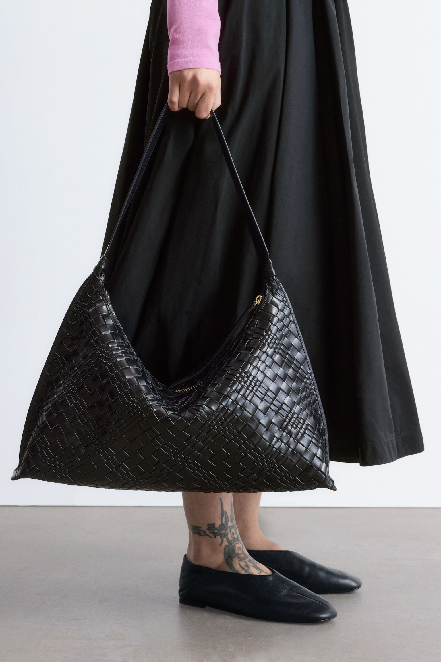 Totebag af flettet læder - Sort/Rust - 4