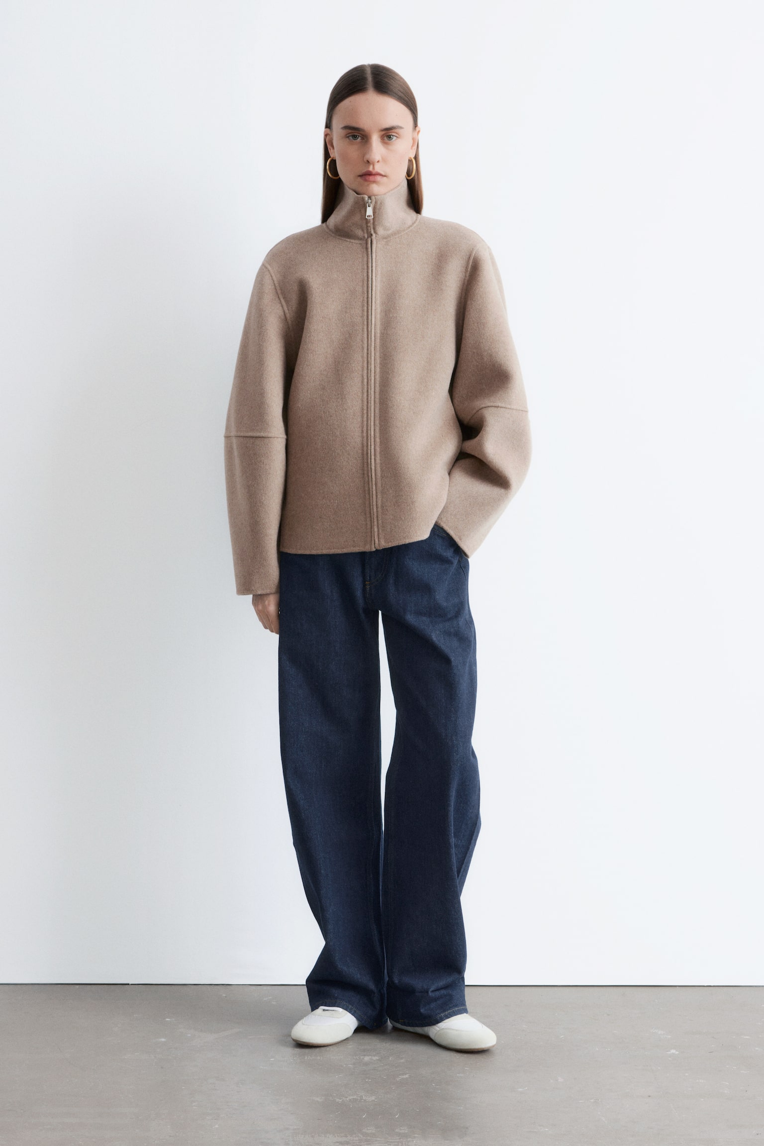 Giacca in lana con zip - Beige scuro/Grigio scuro - 7