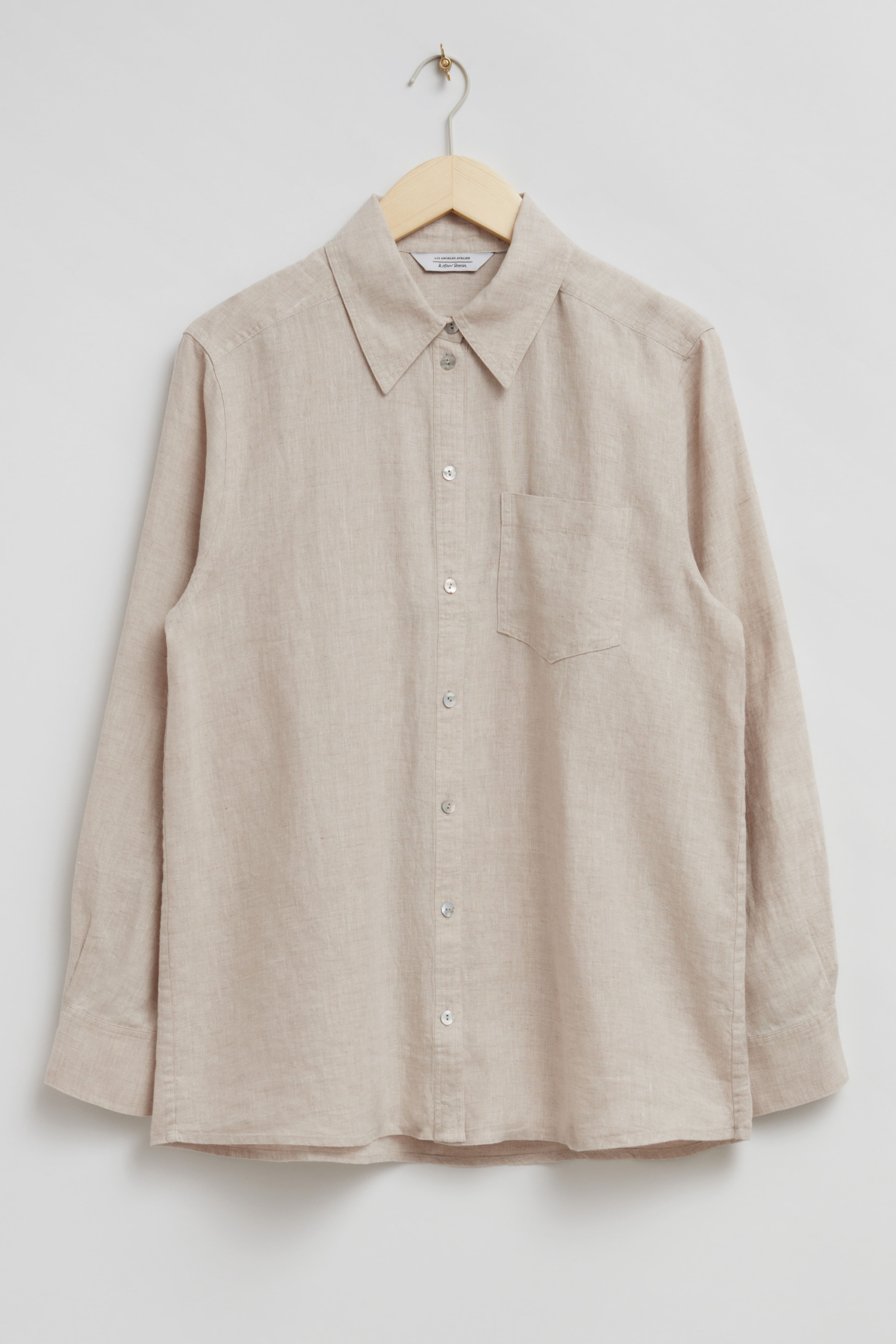 Patch-Pocket Linen Shirt - Long sleeve - Regular length - Black 
