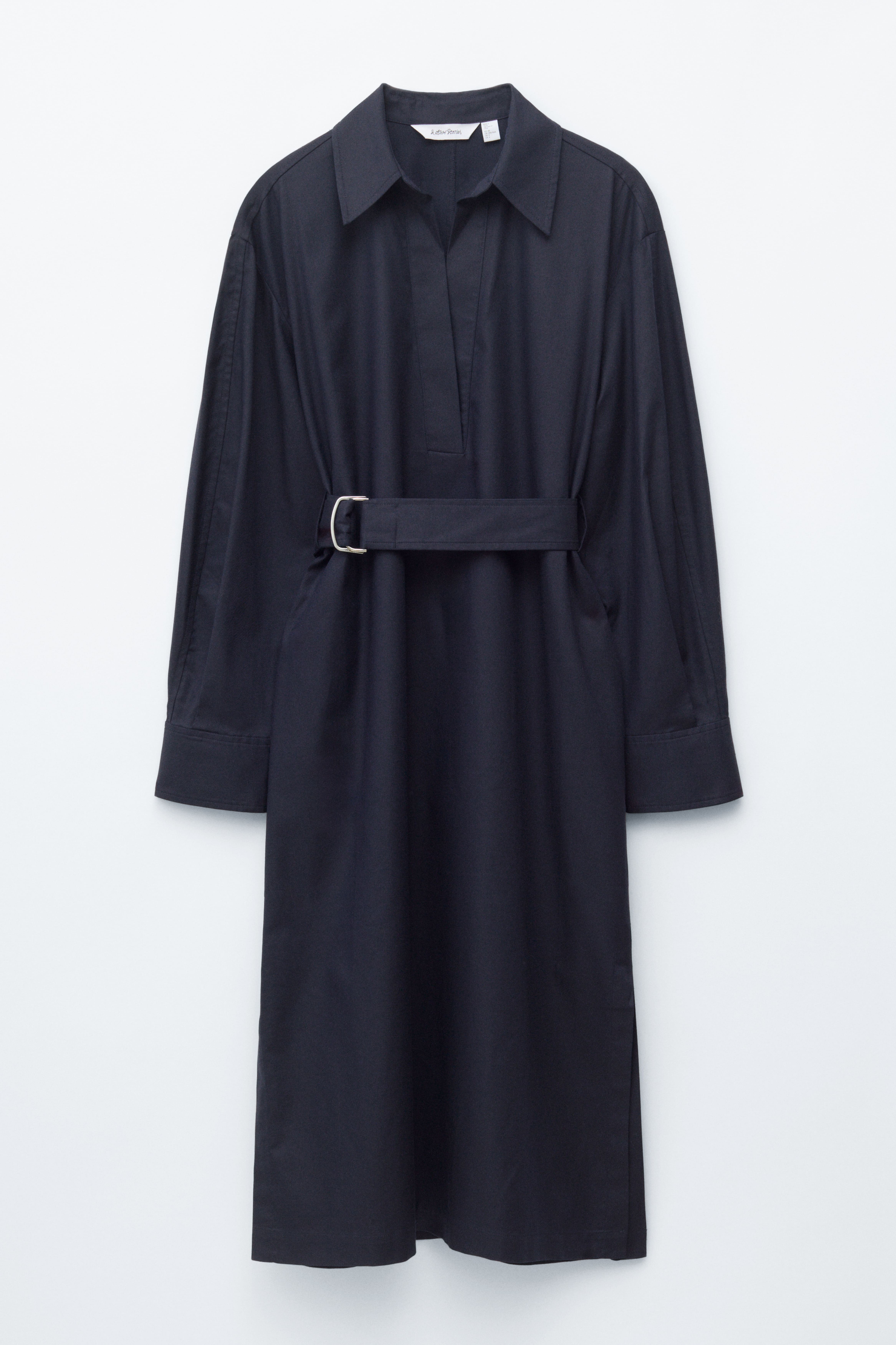 Robe midi ceinturée - Bleu marine/Marron Clair