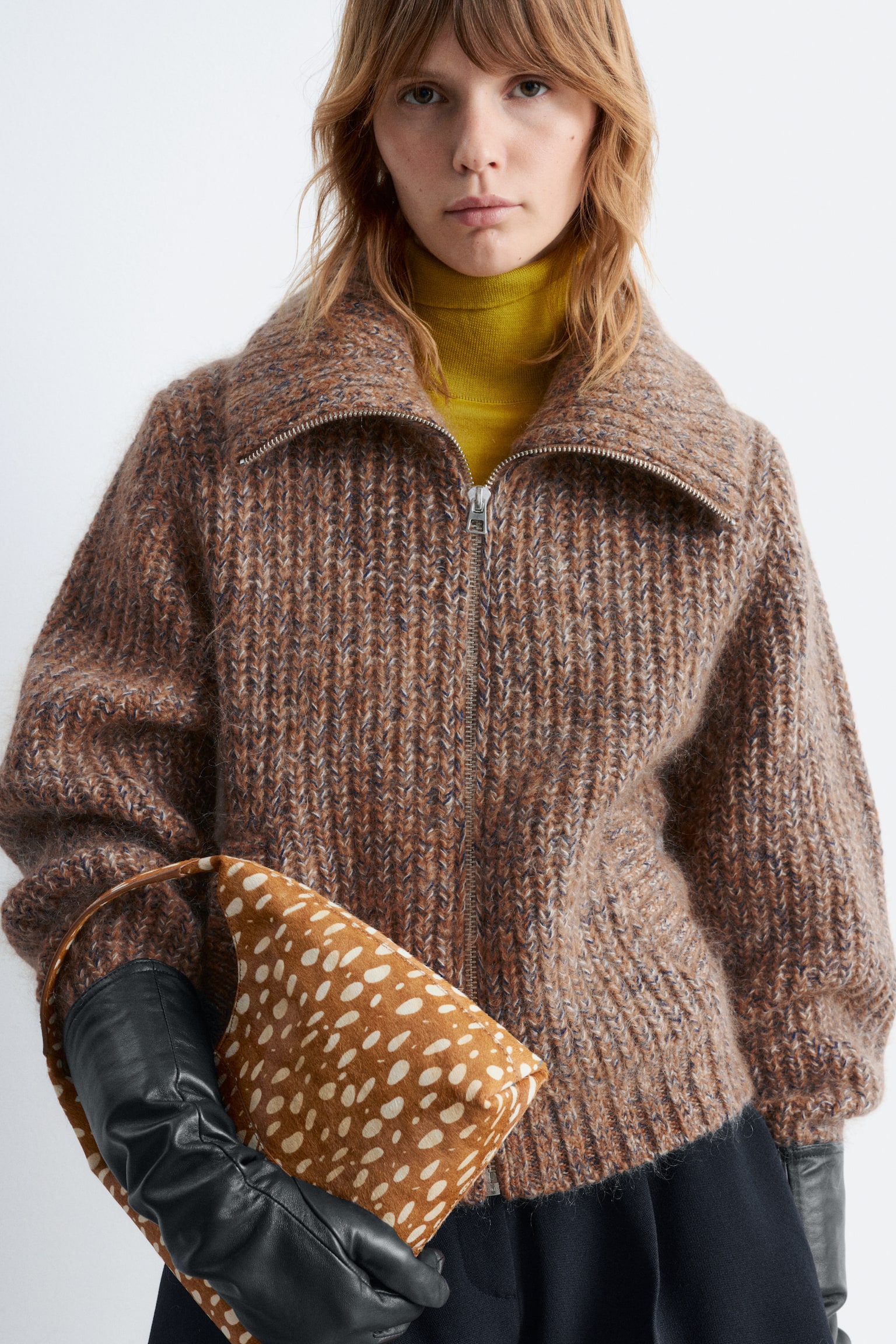 Skuldertaske i læder med hjorte-print - Beige/imiteret hjort - 1