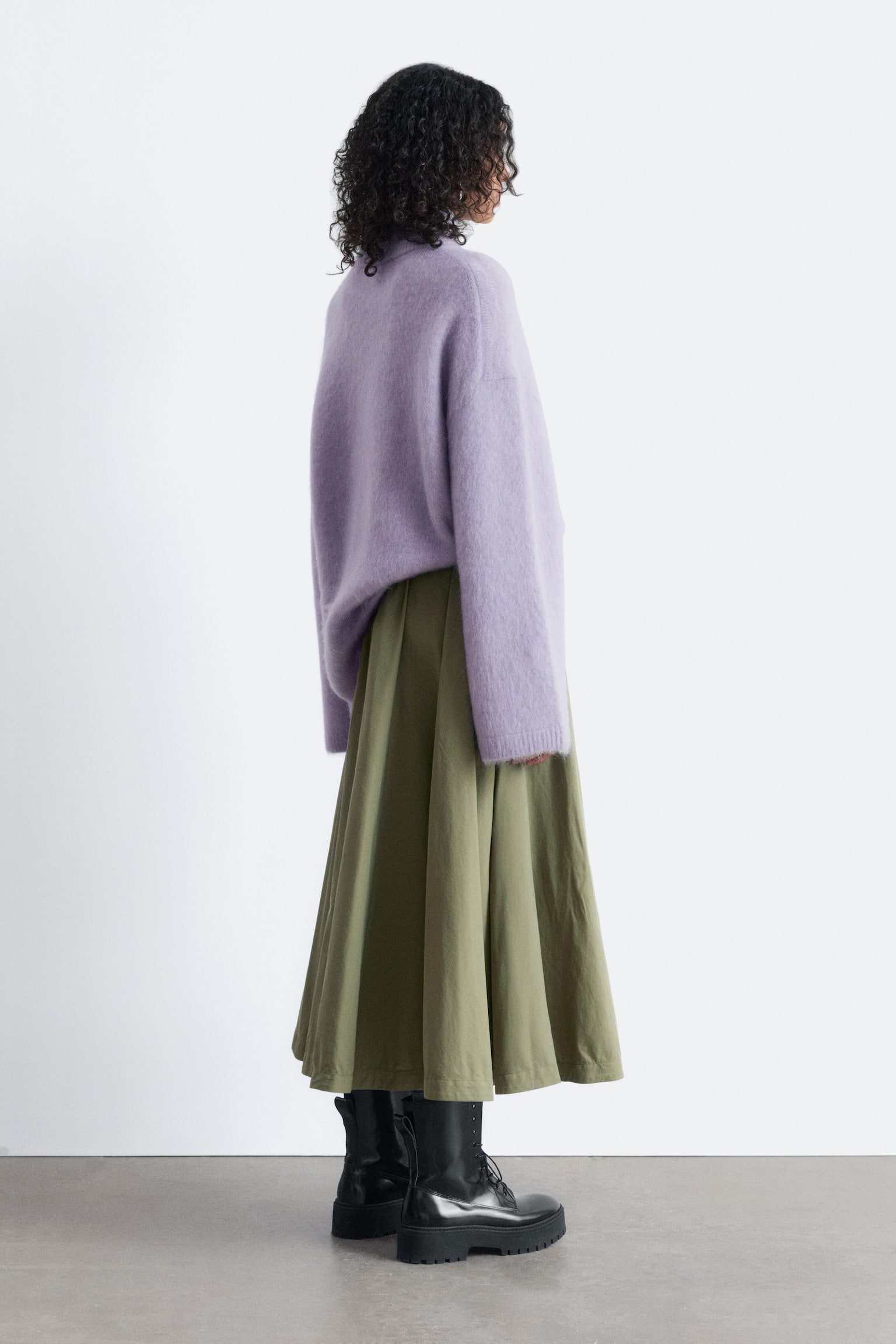 Midirock in A-Linie mit Kordelzug - Khaki/Schwarz - 6