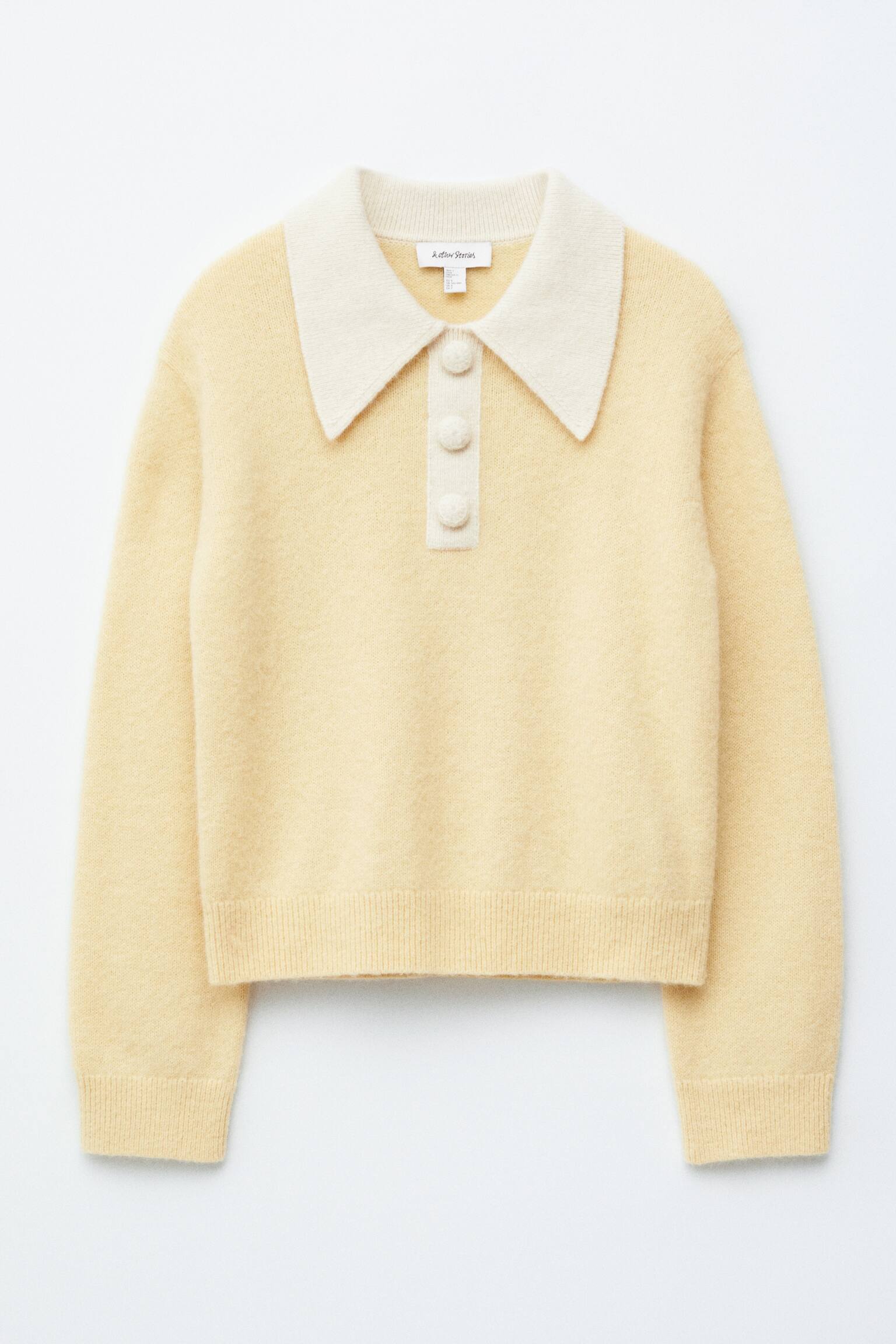 Jumper i alpakablend med overdimensioneret krave - Lysegul/Lysegrå/hvid - 2